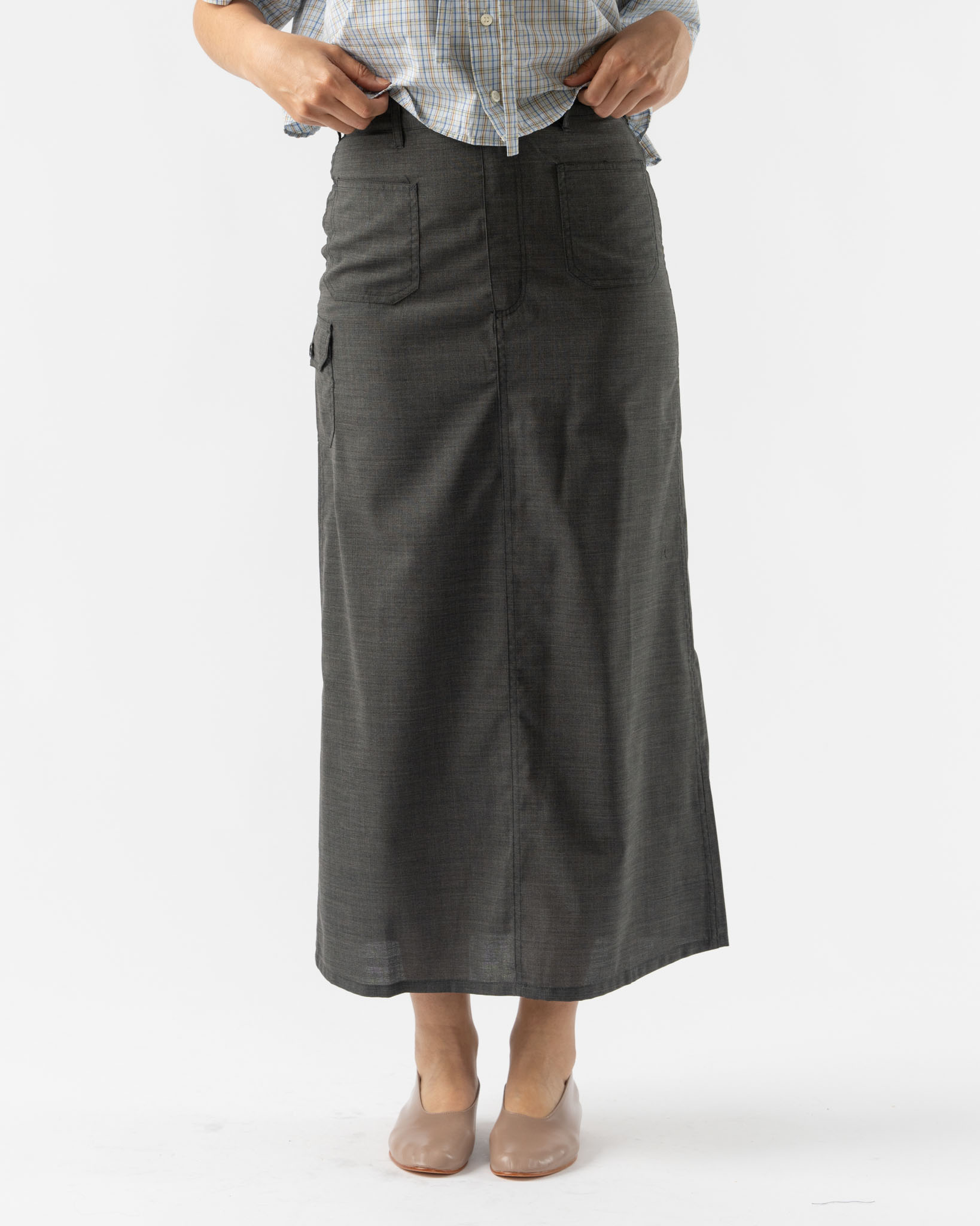 BLANK Lace Up Skirt in Grey Tropical Wool