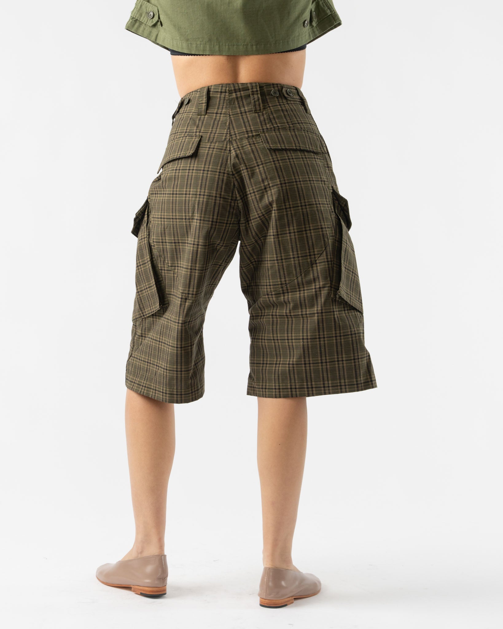 BLANK Royal Gaucho Pants in Olive Poly Cotton Small Plaid
