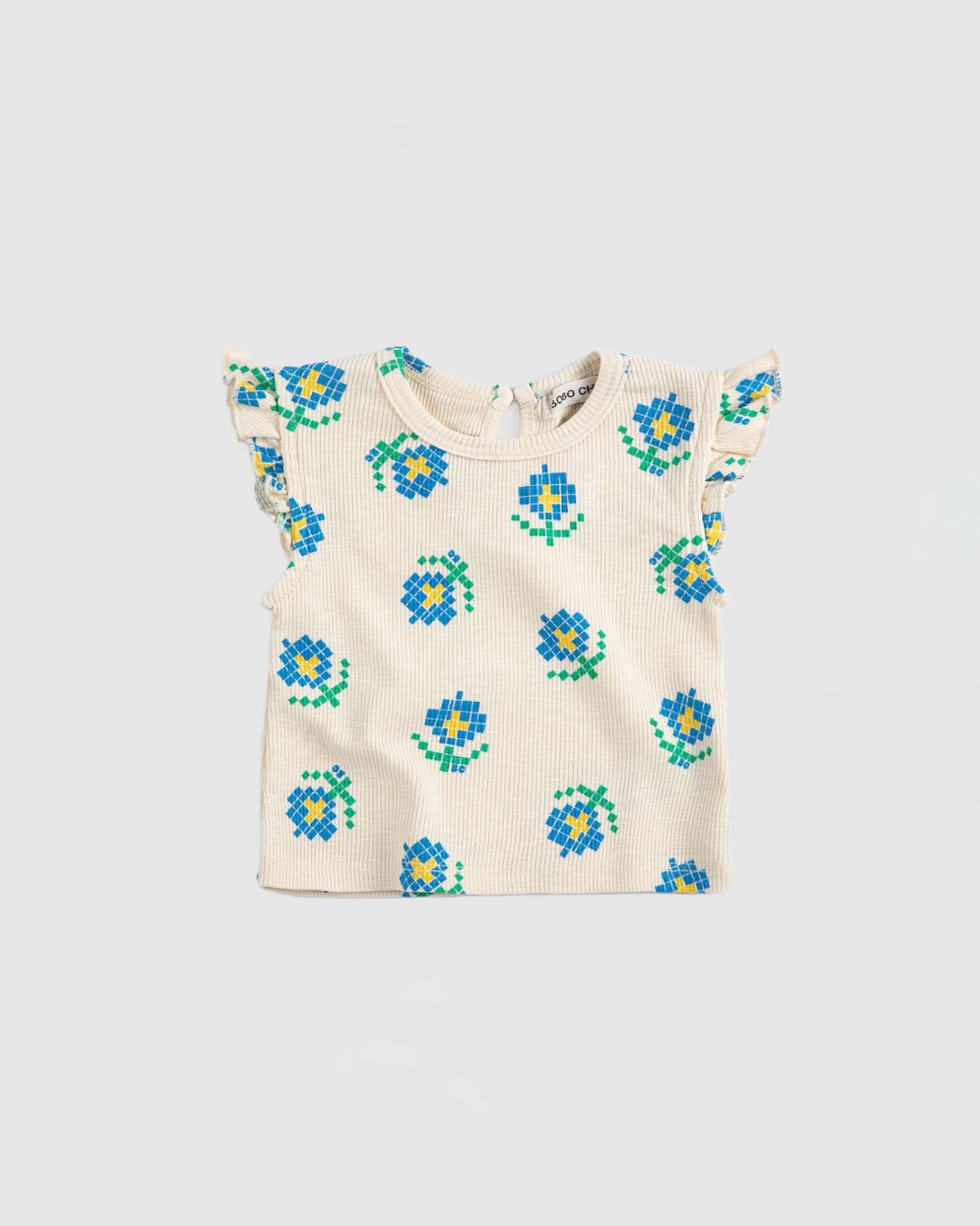 Bobo Choses Pixel Flowers All Over Ruffled Top Curated at Jake and