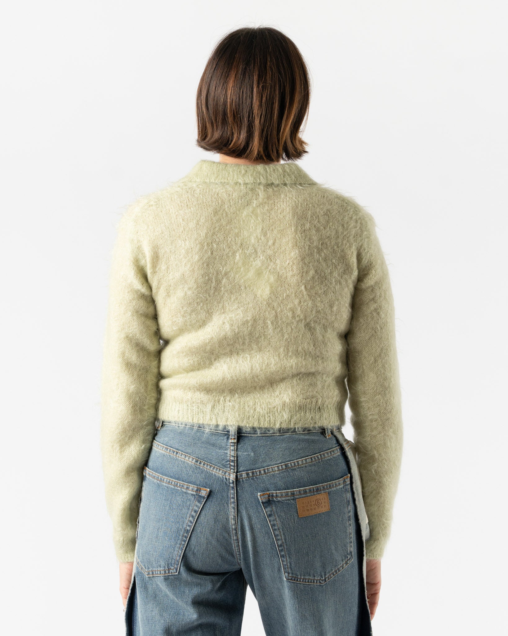 Auralee Brushed Super Kid Mohair Knit Polo in Light Khaki