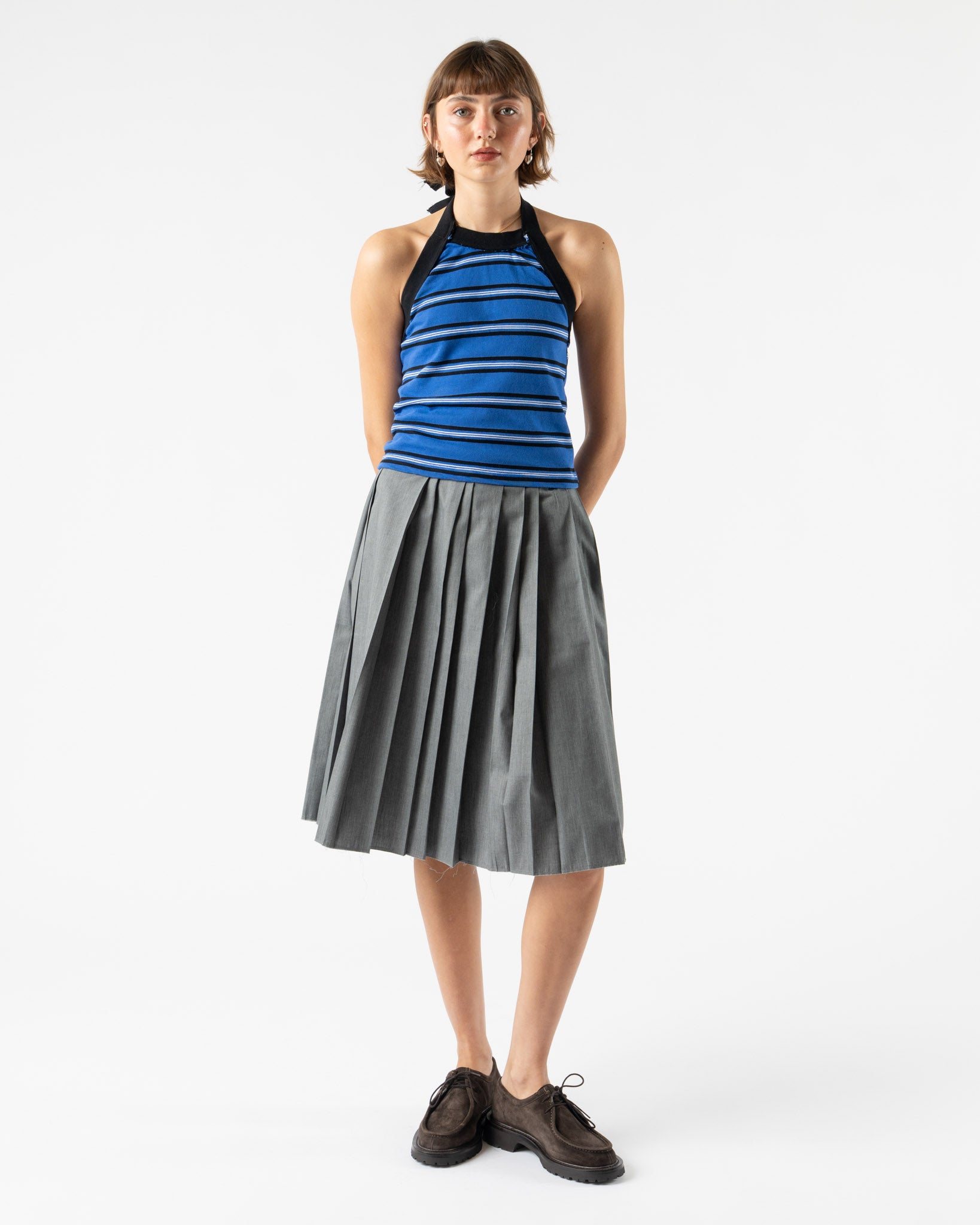 Camiel Fortgens Halter Top in Blue/Black/White Stripe