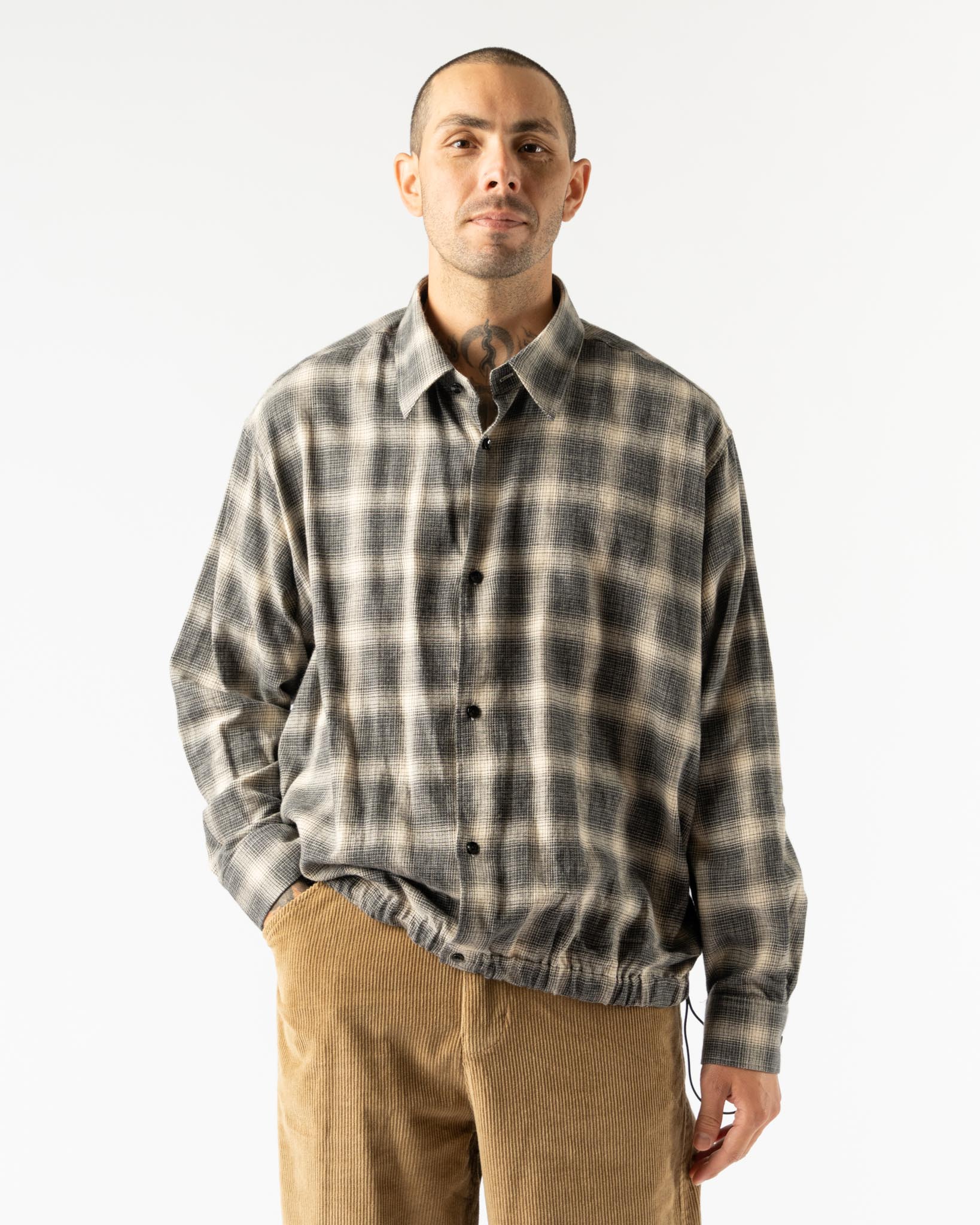 Carter Young Blouson Coaches Jacket in Olive/Smoke Plaid