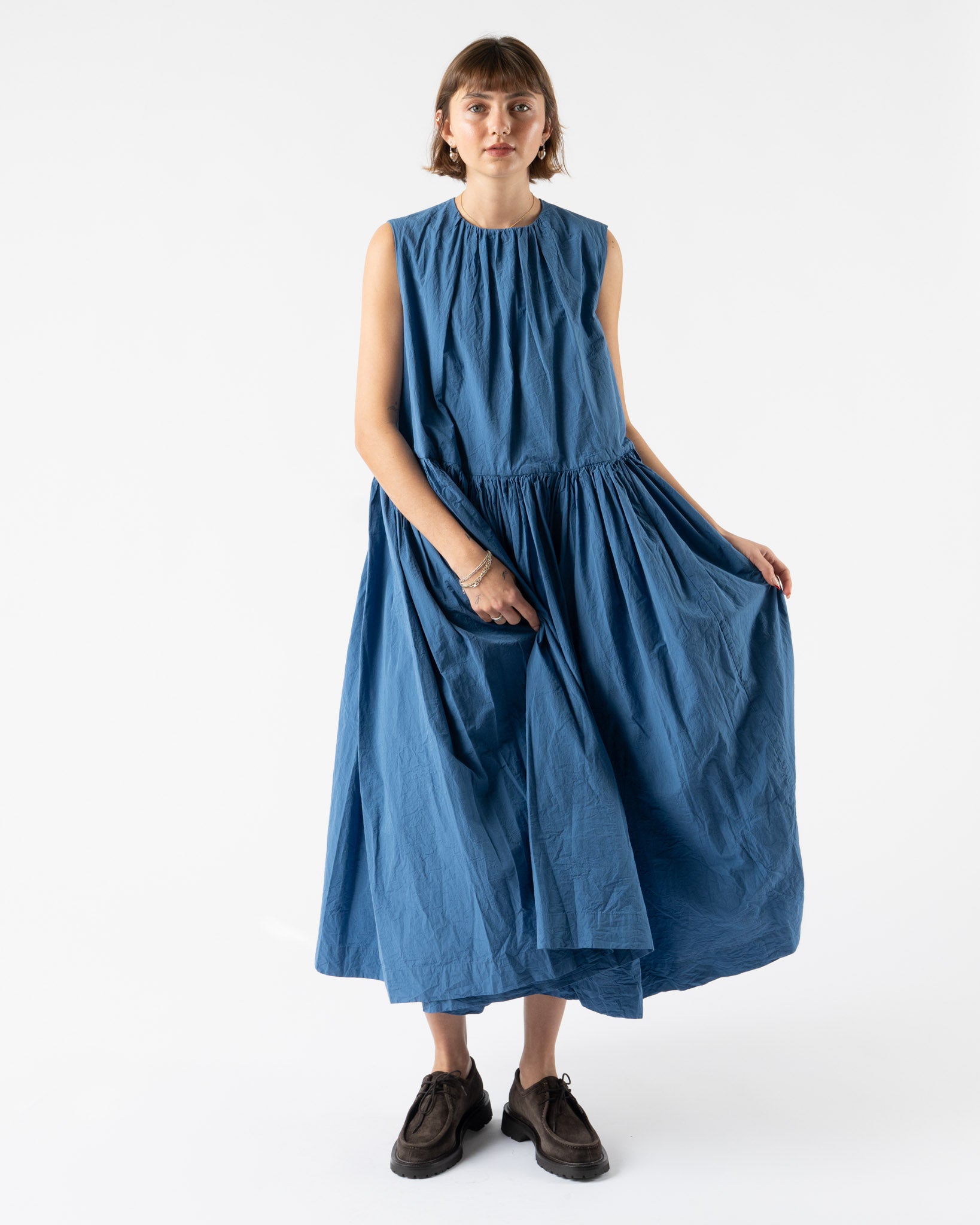CASEY CASEY Pomme Ruchee Dress in Medium Blue