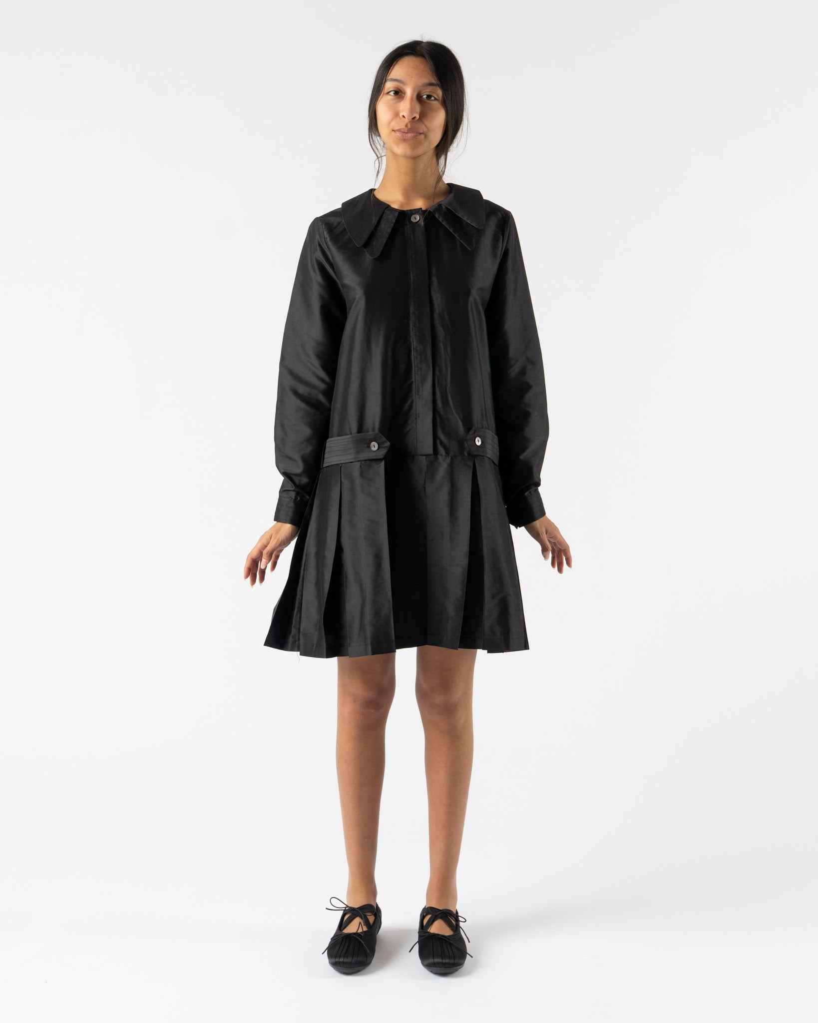 Cawley Silk Dupion Marina Dress in Black