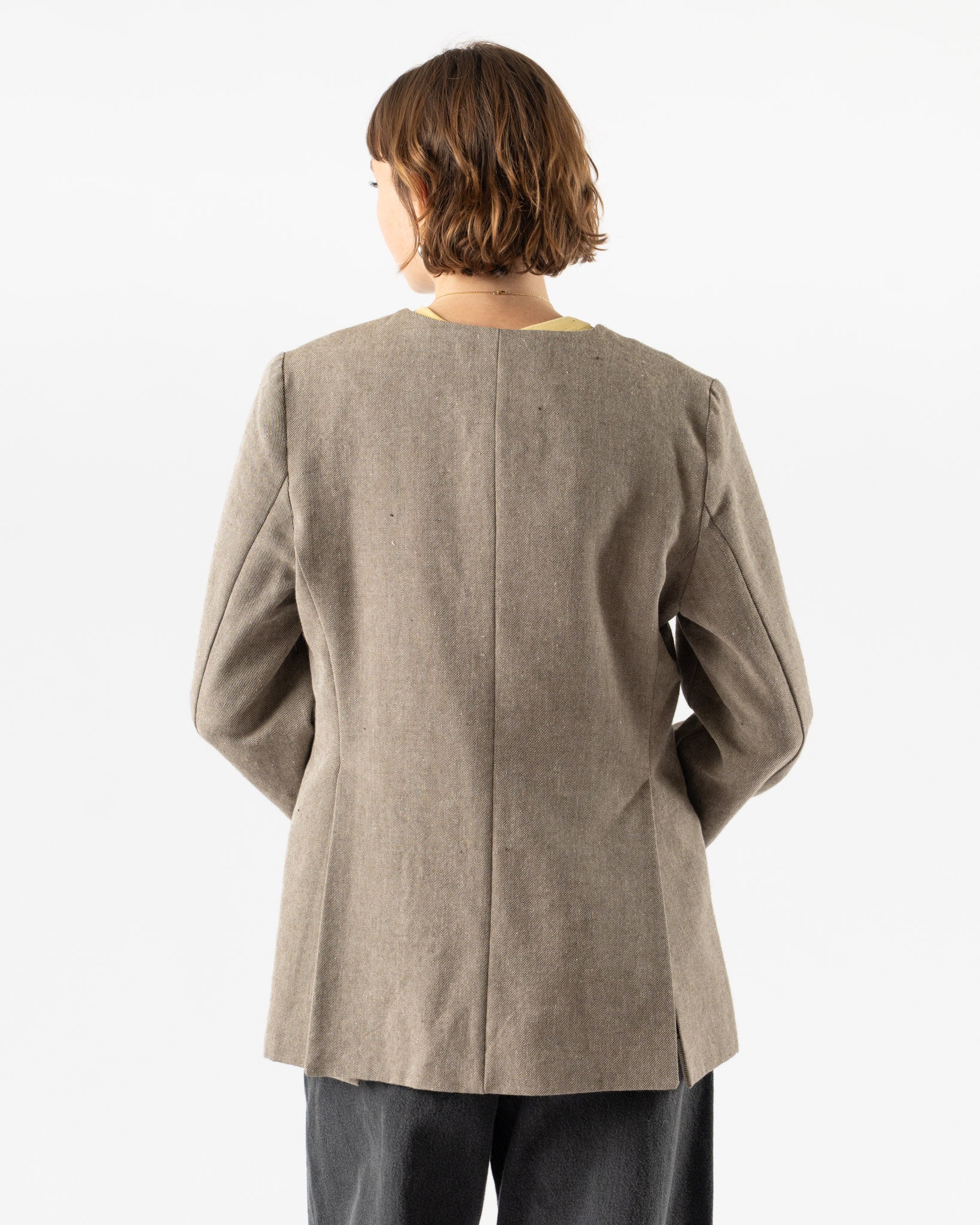 Cawley Japanese Linen Wool Constance Jacket in Chocolate/Natural Twill