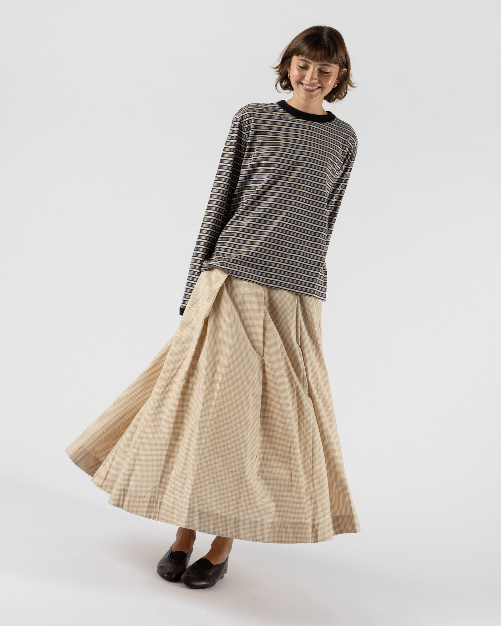Cawley Japanese Mugwasher Check Stevie Skirt in Sand/Oat Check