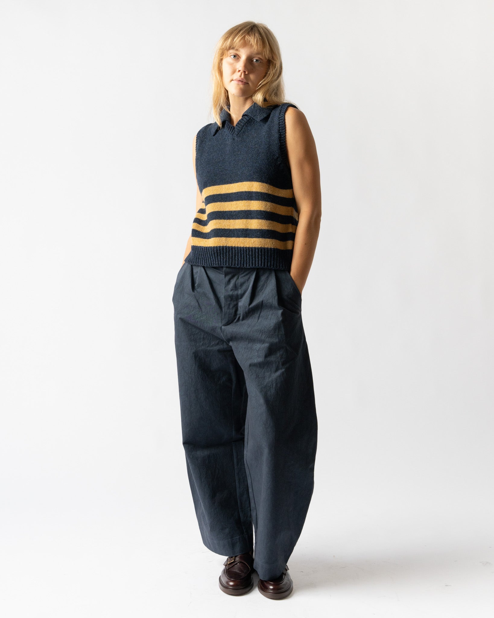 Cawley Japanese Cotton Twill Robby Trouser in Dark Navy
