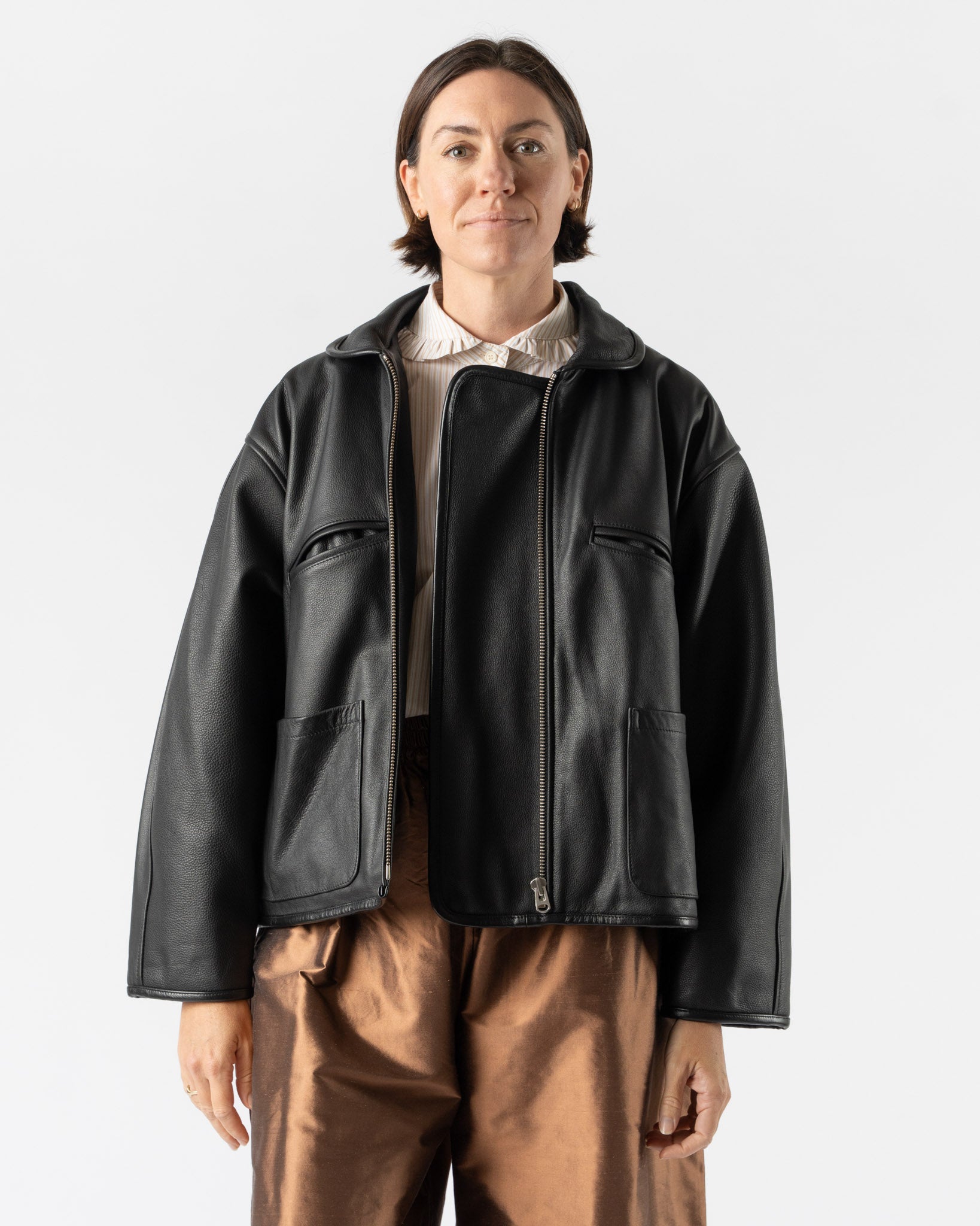 Cawley Leather Flying Jacket in Black