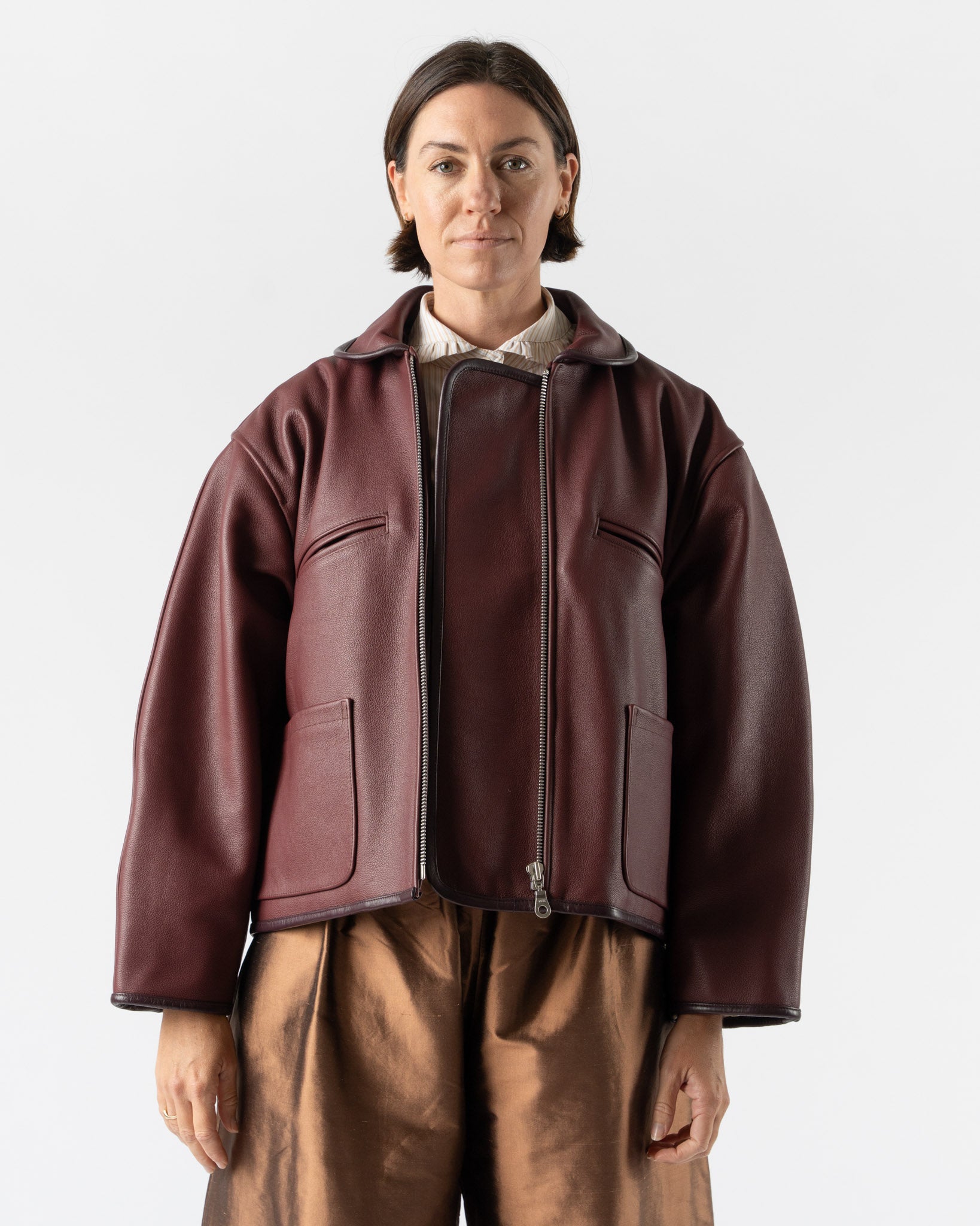 Cawley Leather Flying Jacket in Wine