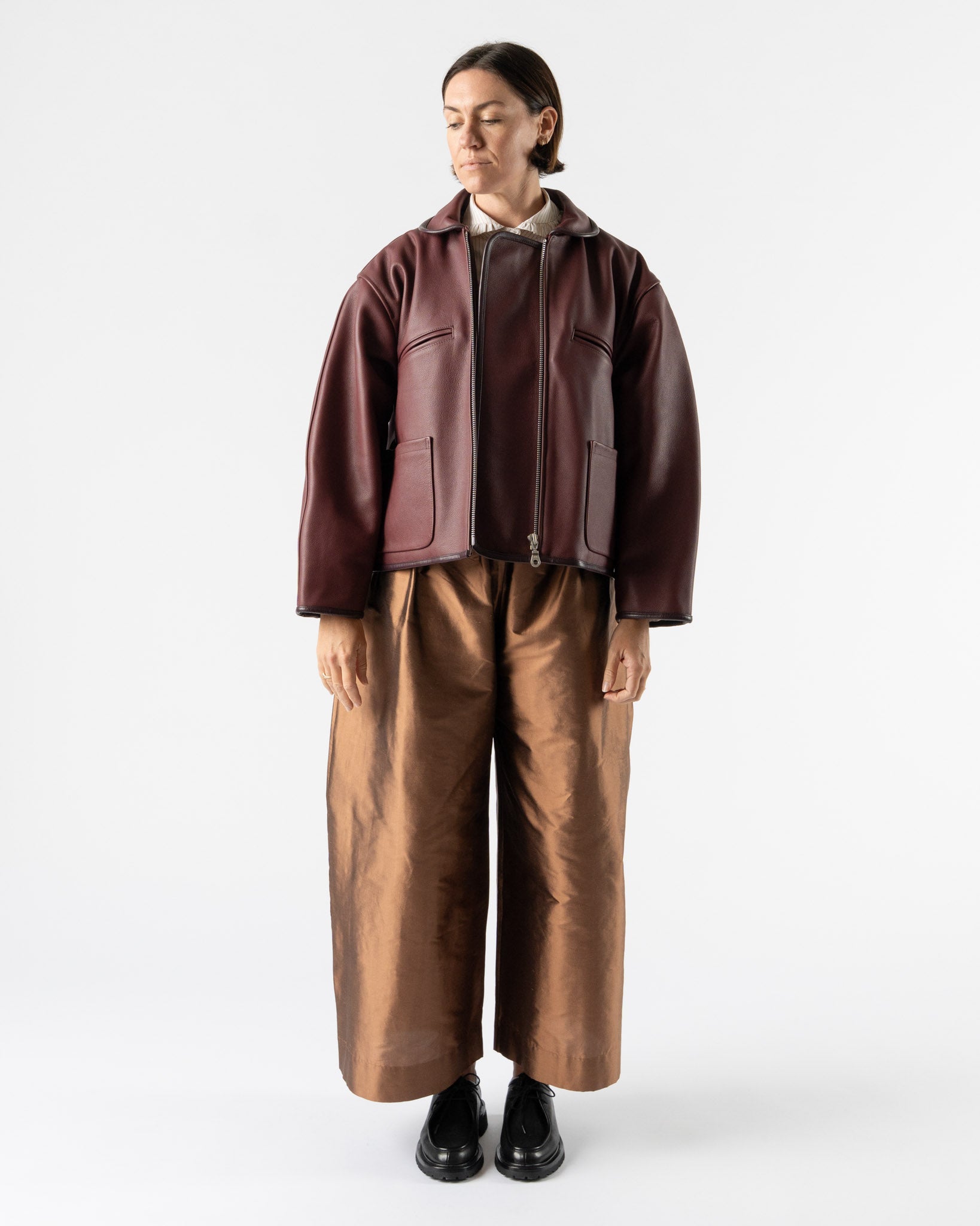 Cawley Leather Flying Jacket in Wine