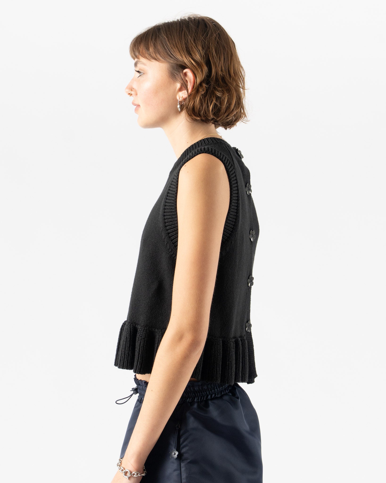 Cecilie Bahnsen Billie Vest in Black Cotton Silk Blend