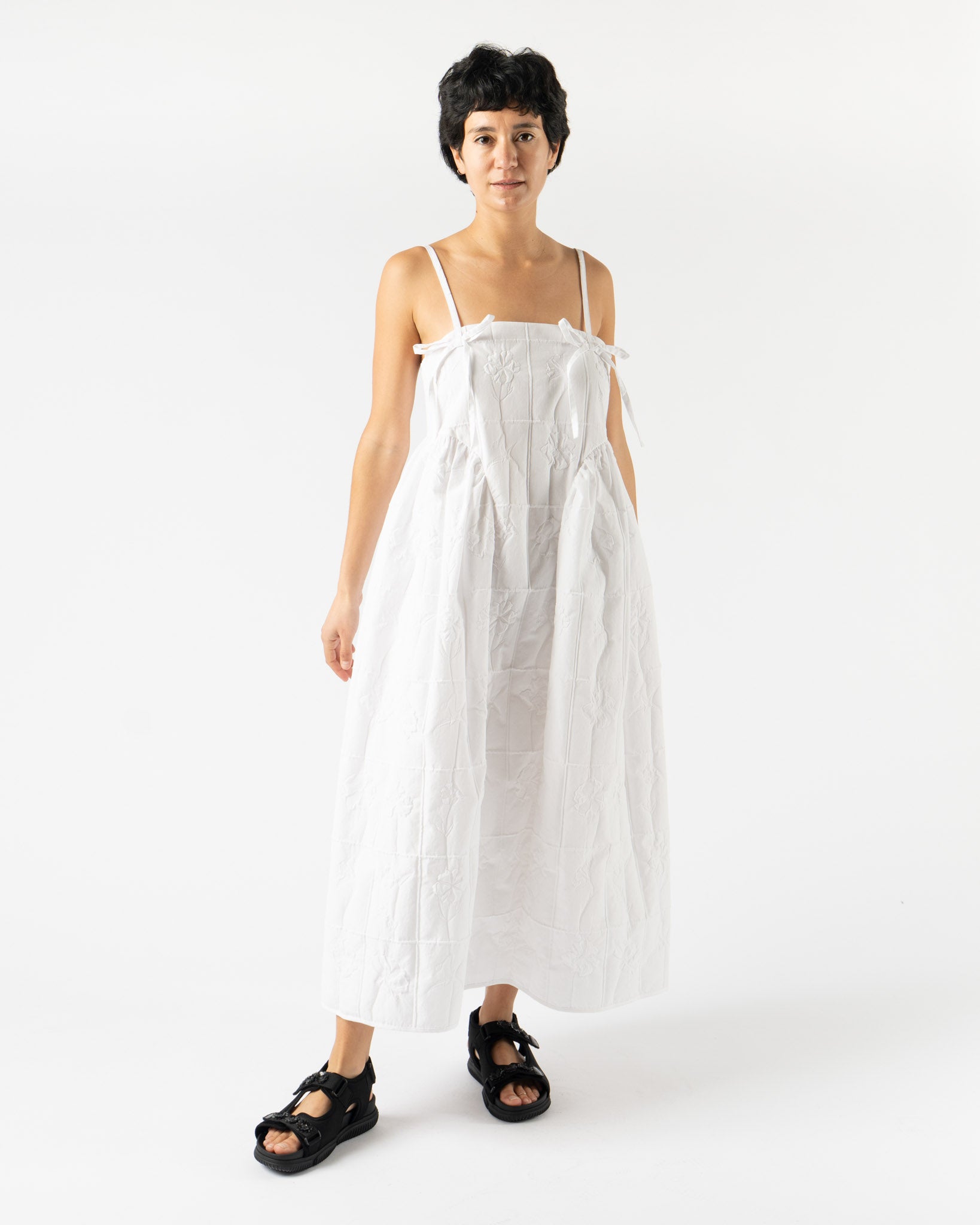 Cecilie Bahnsen Ambra Dress in Flora Matelassé White