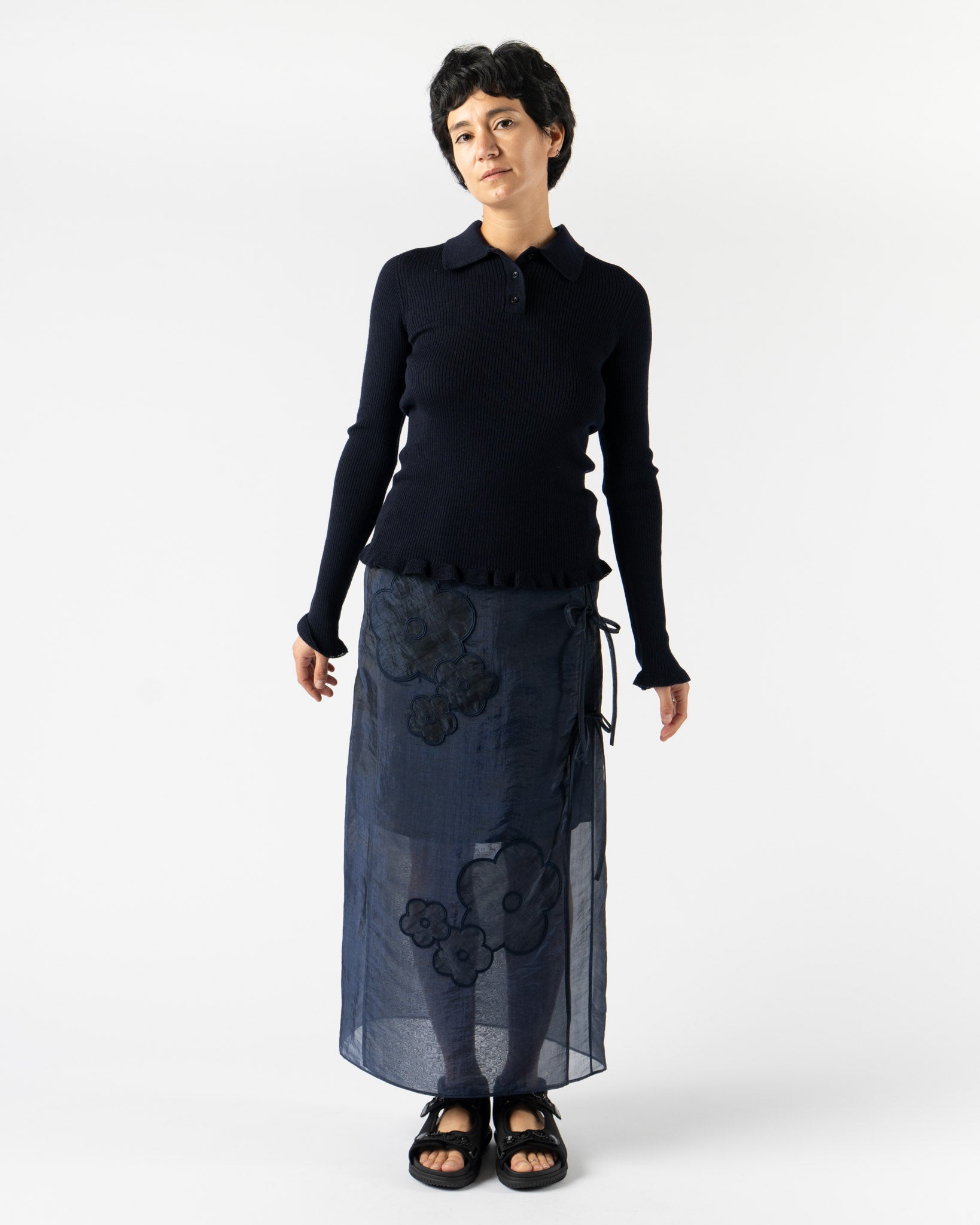 Cecilie Bahnsen Oda Top in Lightweight Knit Navy