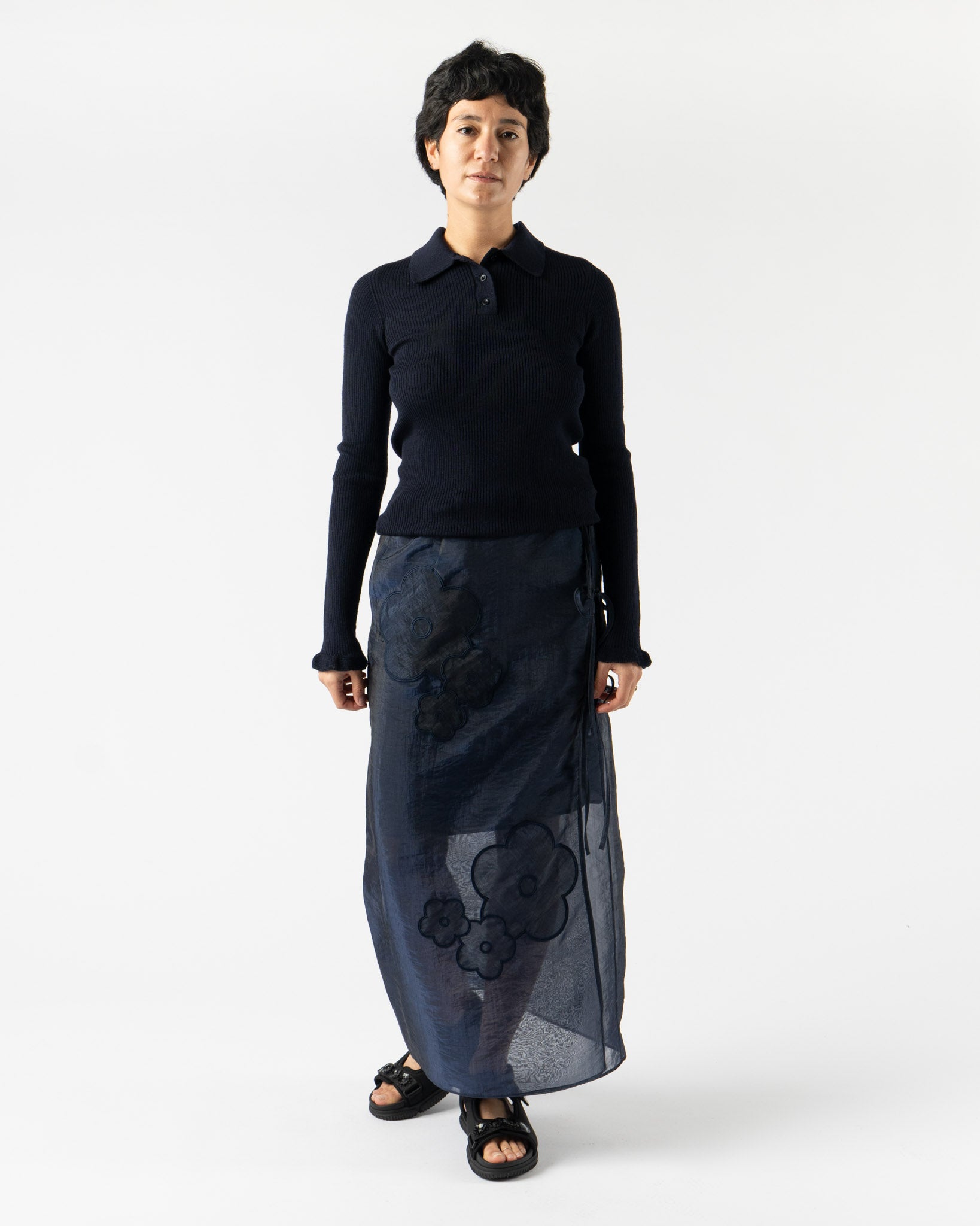 Cecilie Bahnsen Oda Top in Lightweight Knit Navy