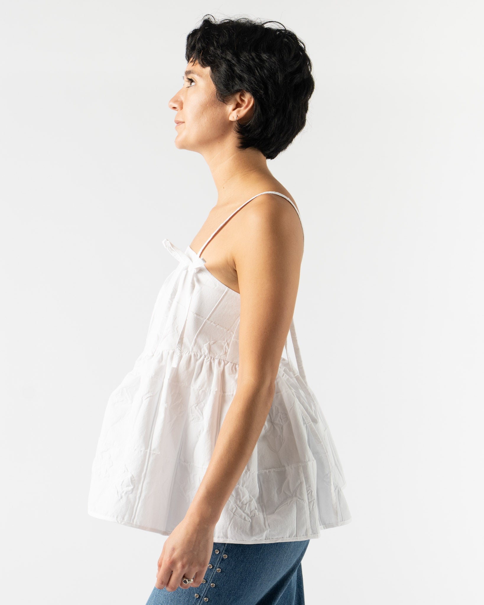 Cecilie Bahnsen Akira Top in Flora Matelassé White