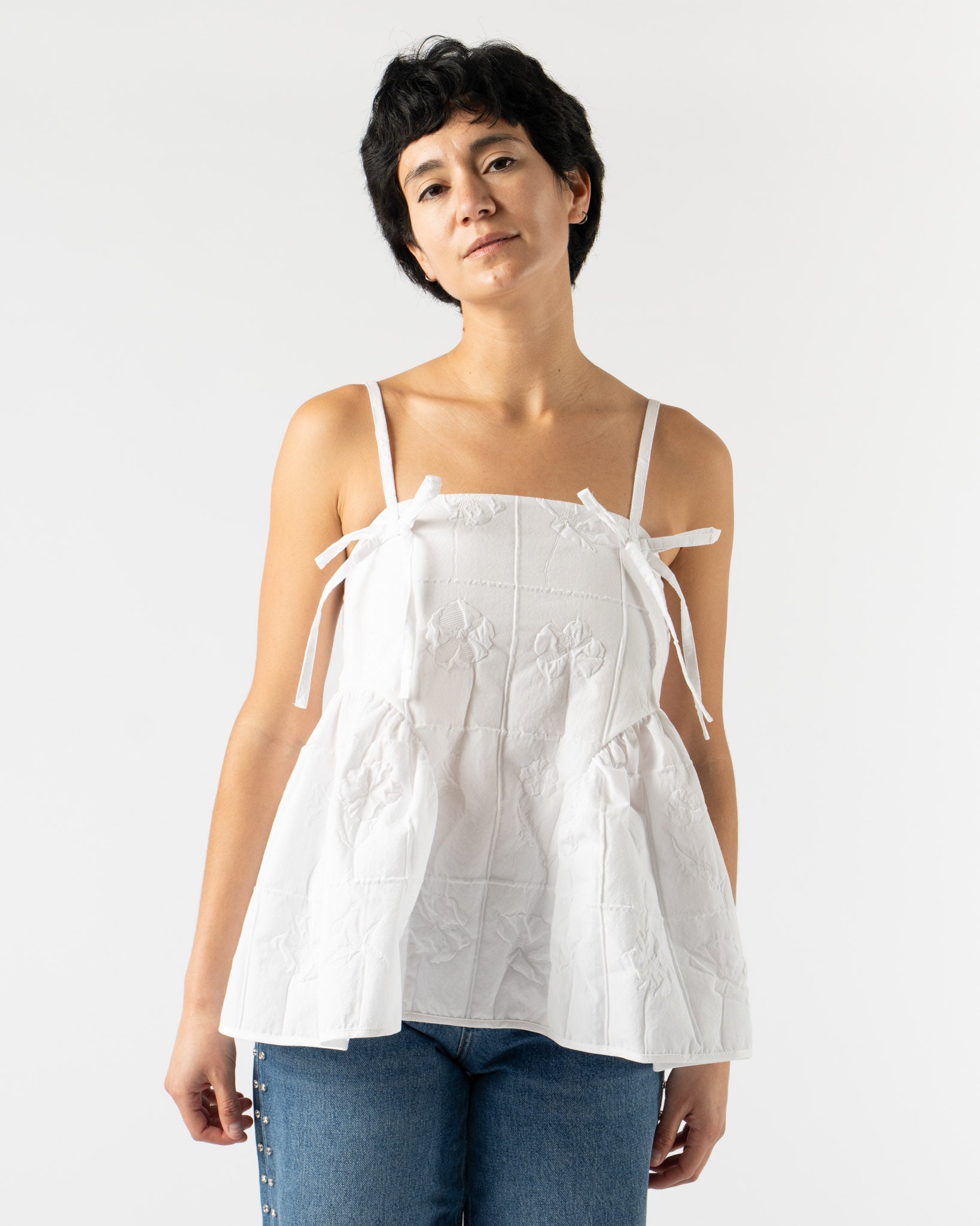 Cecilie Bahnsen Akira Top in Flora Matelassé White