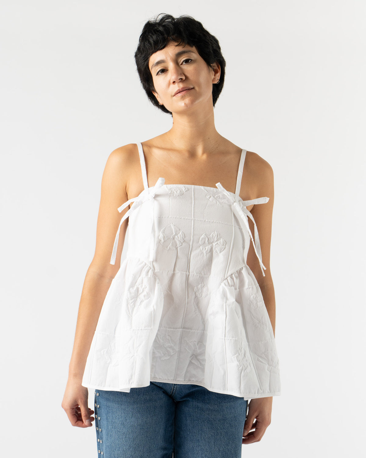 Cecilie Bahnsen Akira Top in Flora Matelassé White Curated at Jake 