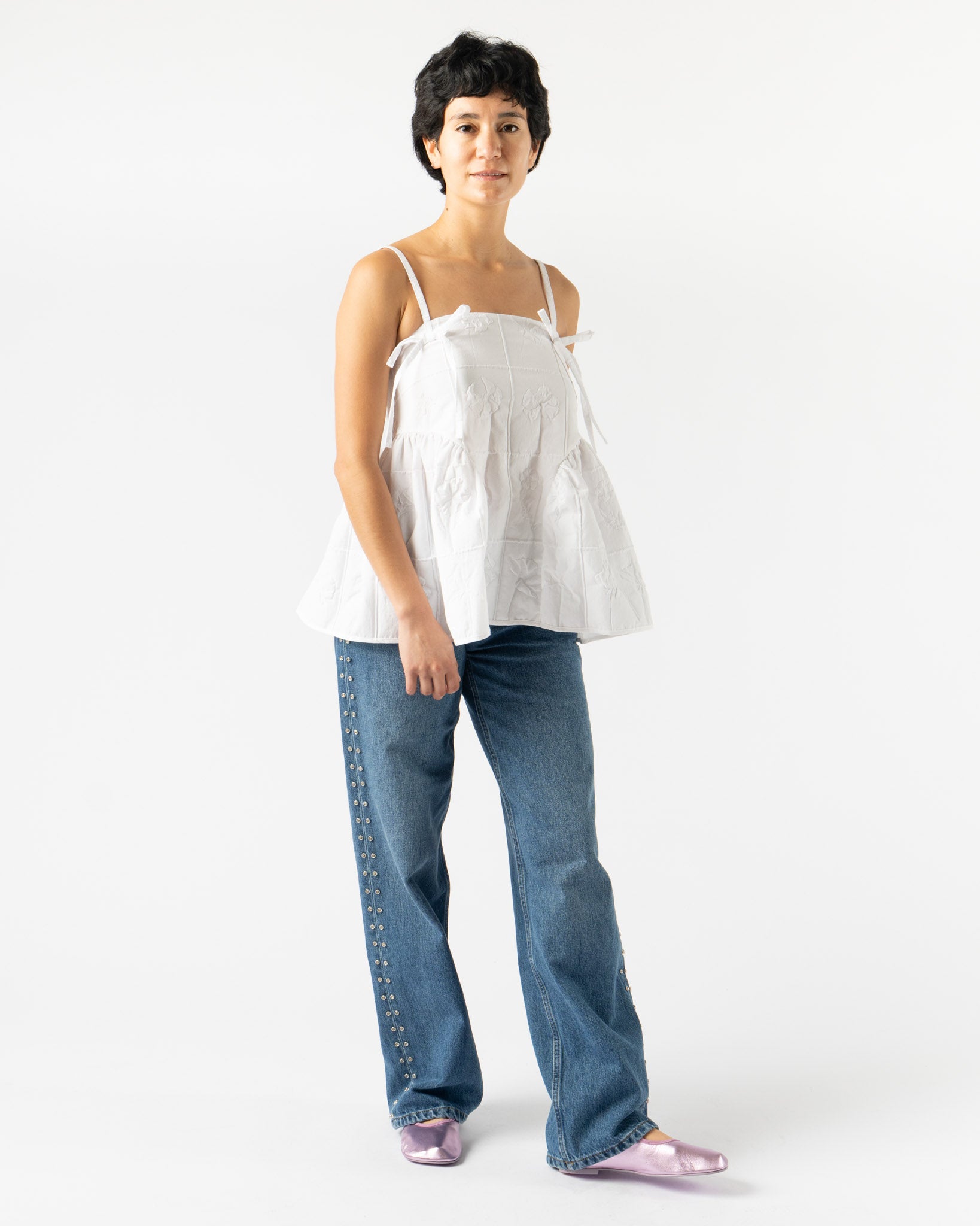 Cecilie Bahnsen Akira Top in Flora Matelassé White