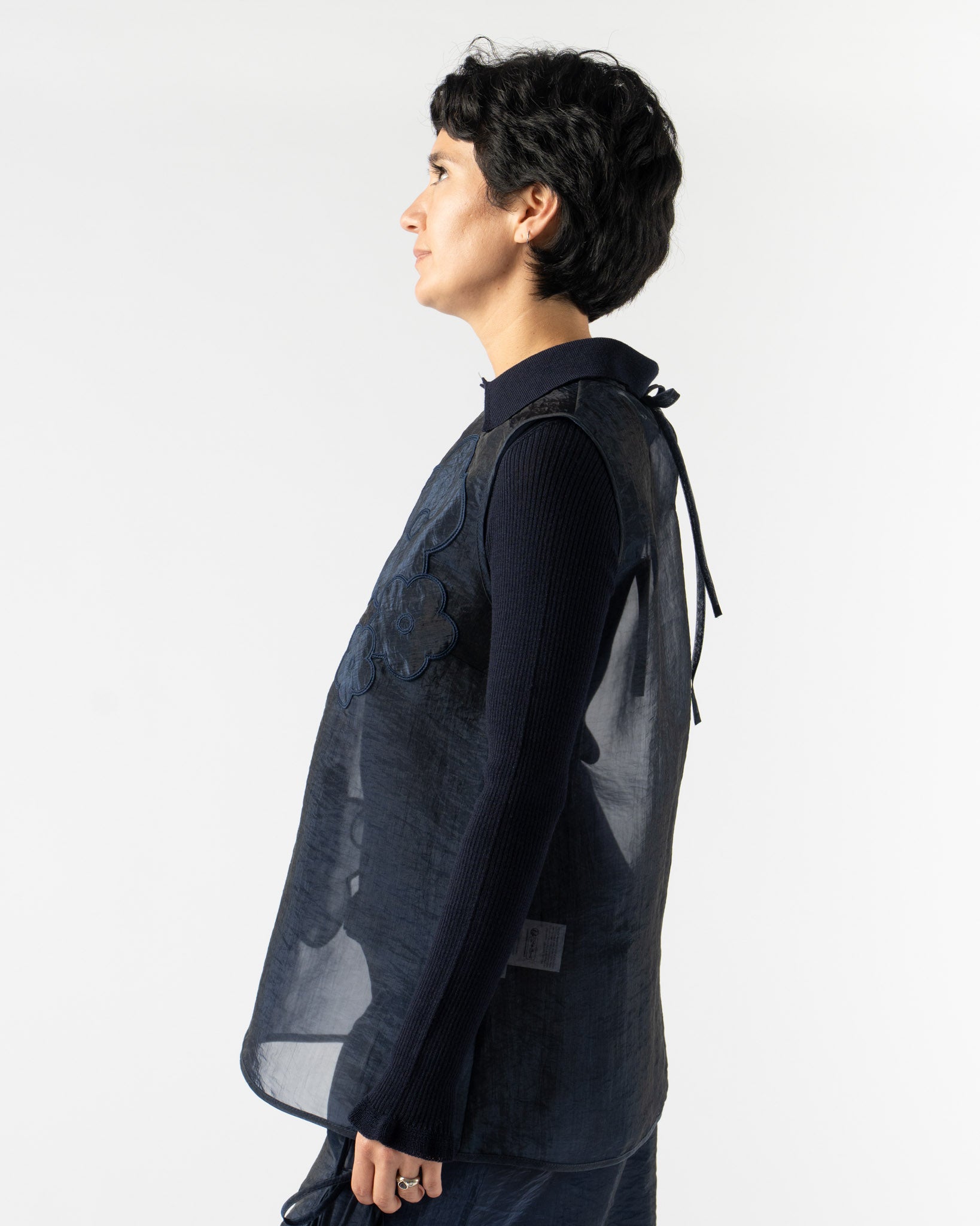 Cecilie Bahnsen Alba Top in Liquid Myrtia Navy