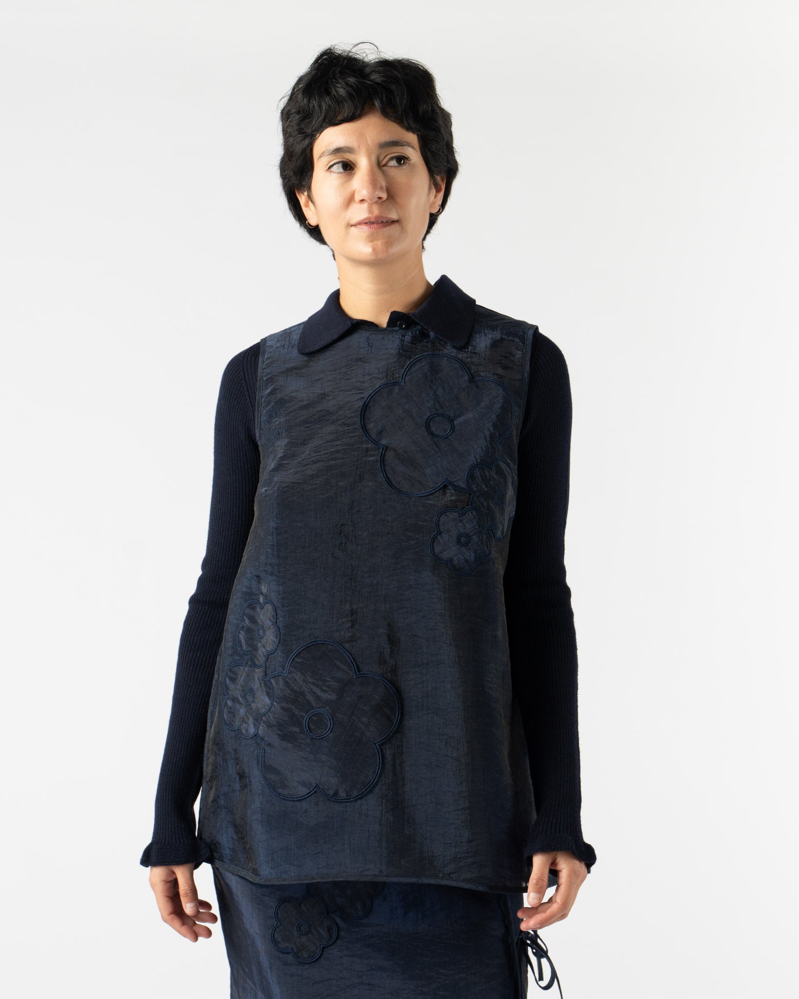 Cecilie Bahnsen Alba Top in Liquid Myrtia Navy