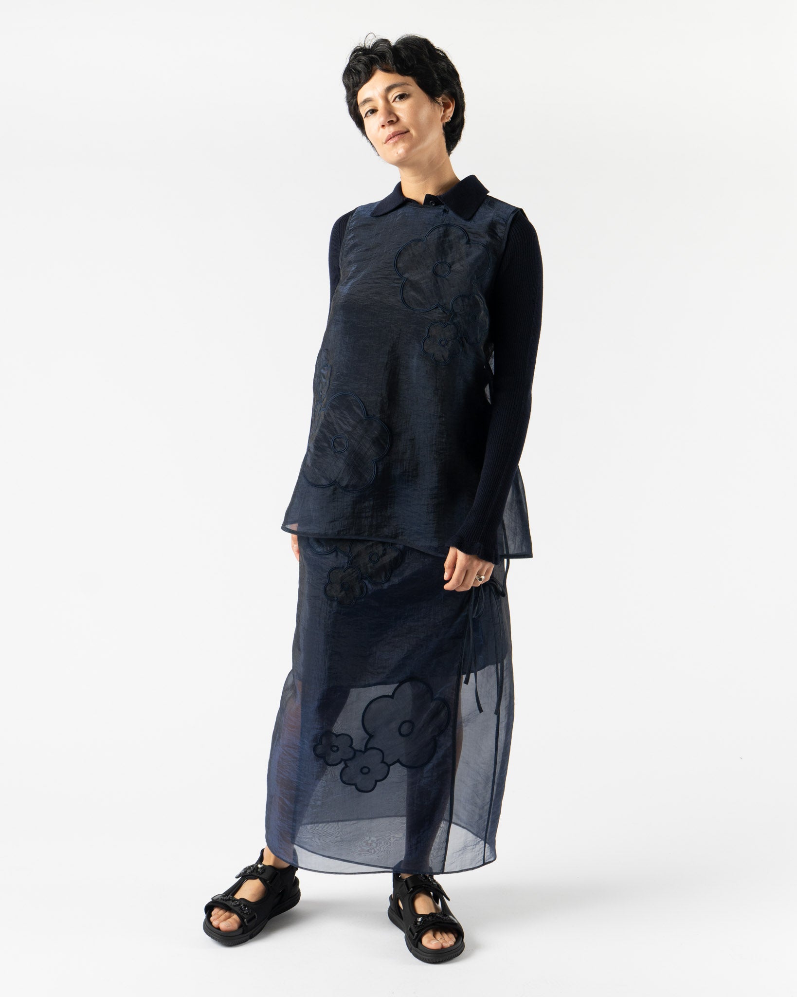 Cecilie Bahnsen Alba Top in Liquid Myrtia Navy