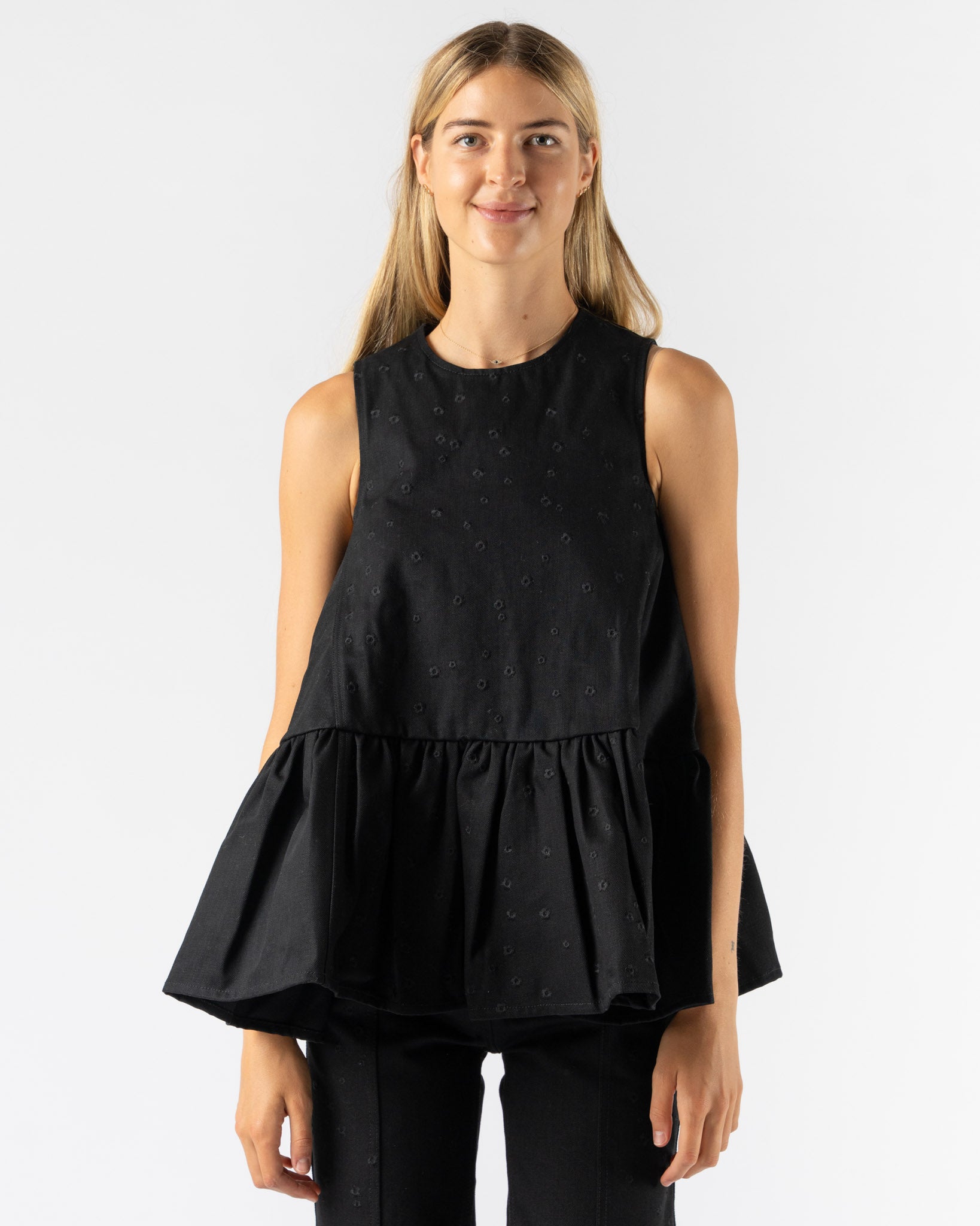 Cecilie Bahnsen Barbara Top in Embroidered Denim Black