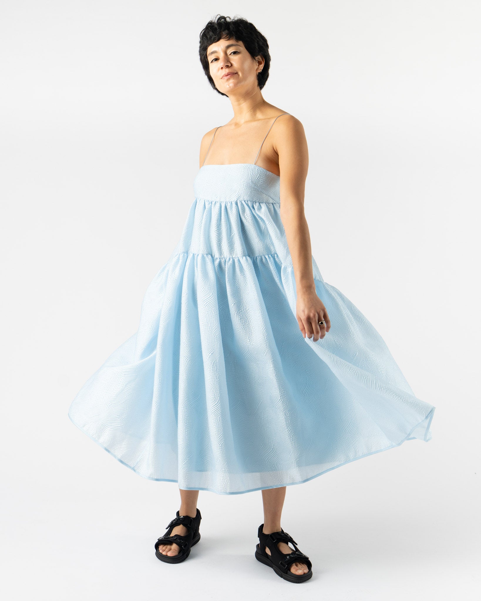 Cecilie Bahnsen Sofie Dress in Kaze Matelassé Light Blue
