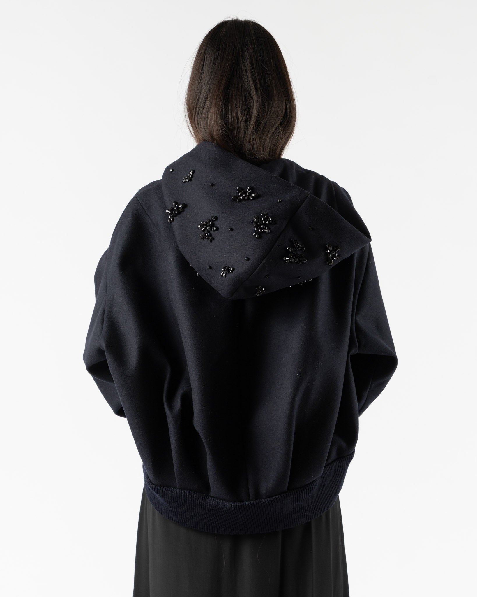 Simone Rocha Hooded Zip-Up Bomber Jacket in Navy/Jet