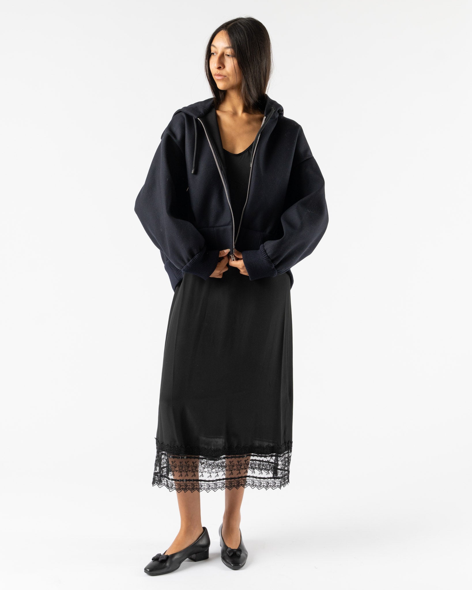 Simone Rocha Hooded Zip-Up Bomber Jacket in Navy/Jet