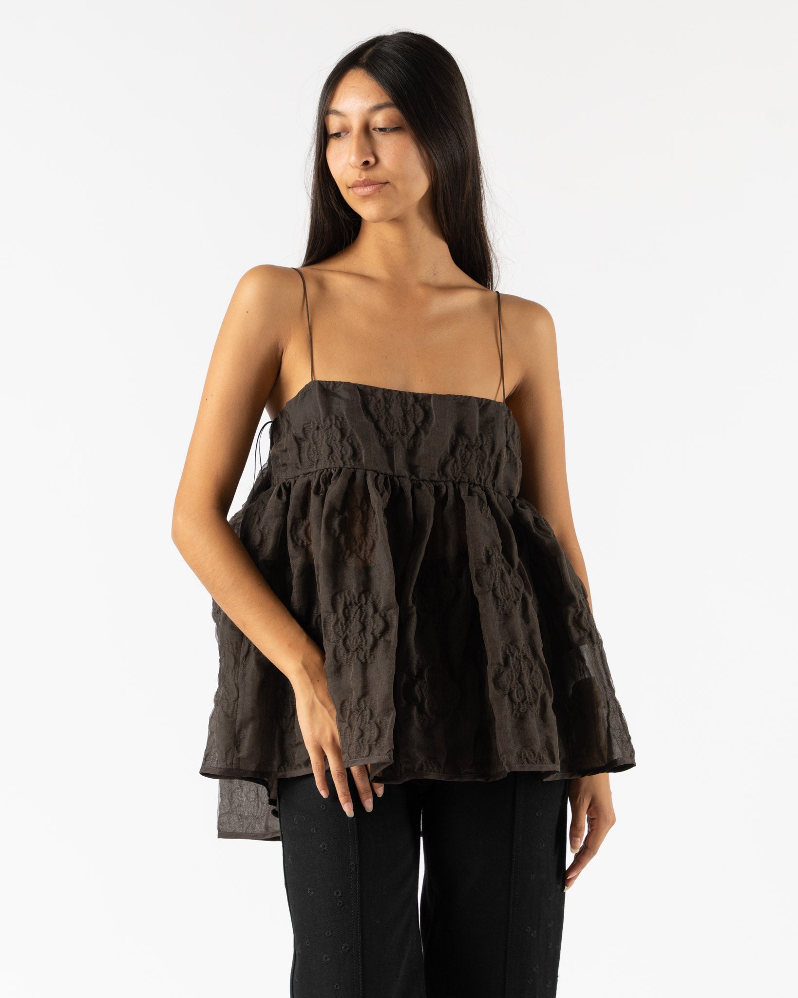 cecilie bahnsenトップス Cecilie Bahnsen Veronica Top in Soil Brown Curated at Jake and Jones