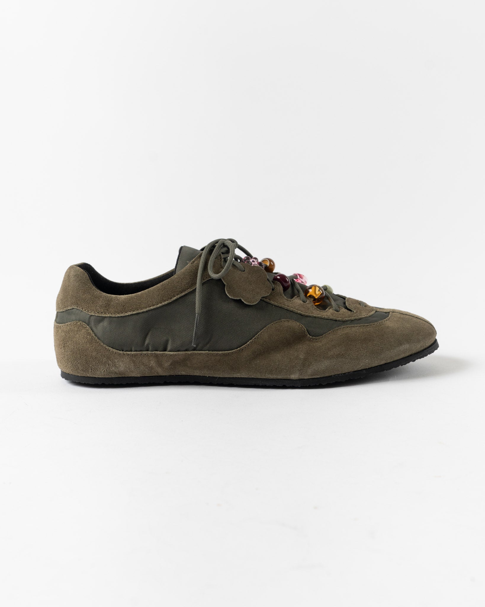 Cecilie Bahnsen Blaise Sneakers in Olive Suede Nylon Curated at