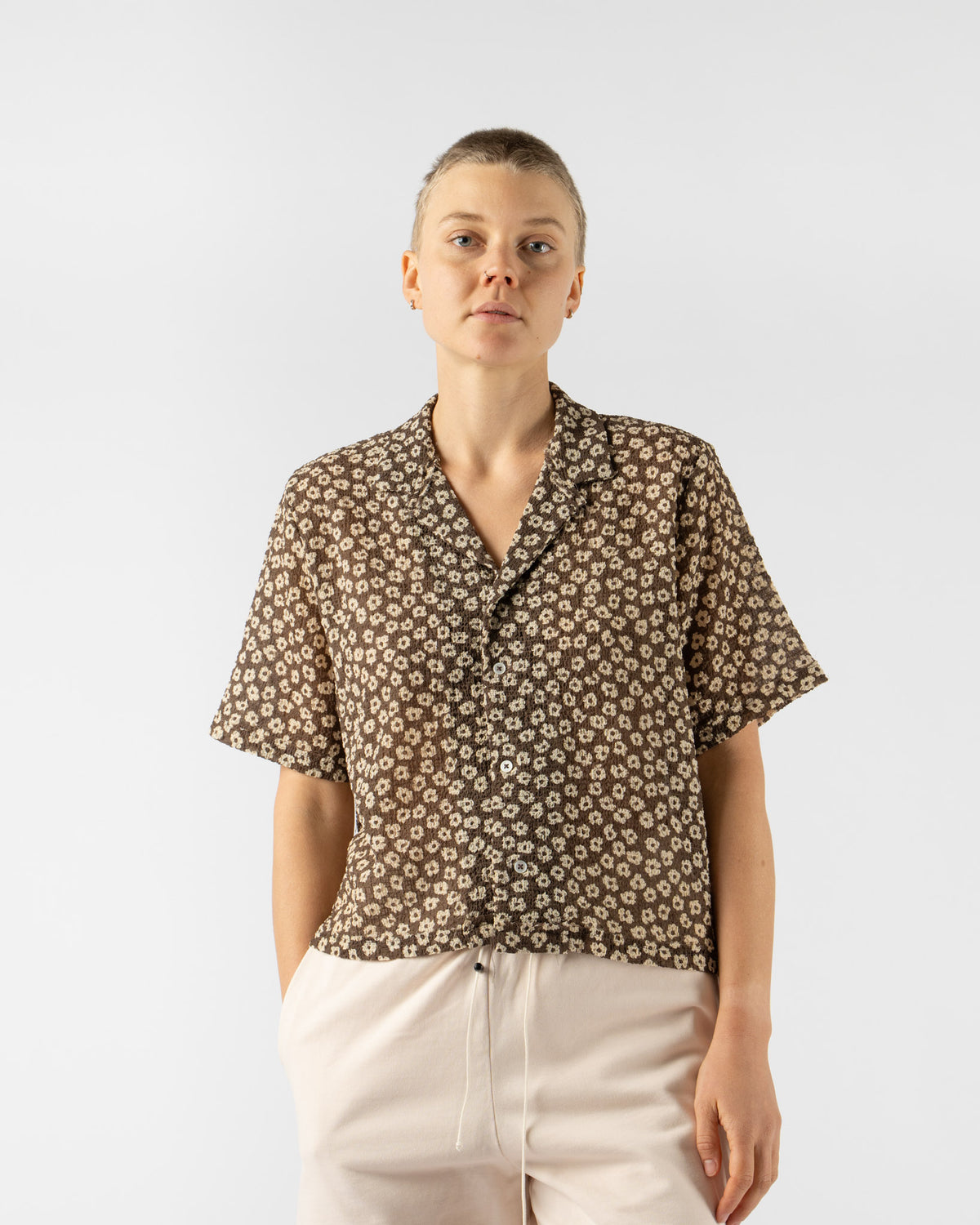 Camiel Fortgens Tailored School Shirt in Brown/White Flower 