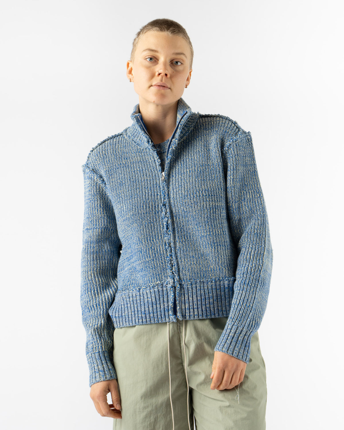 Camiel Fortgens Zip Up Knit in Blue/Yellow Curated at Jake and Jones