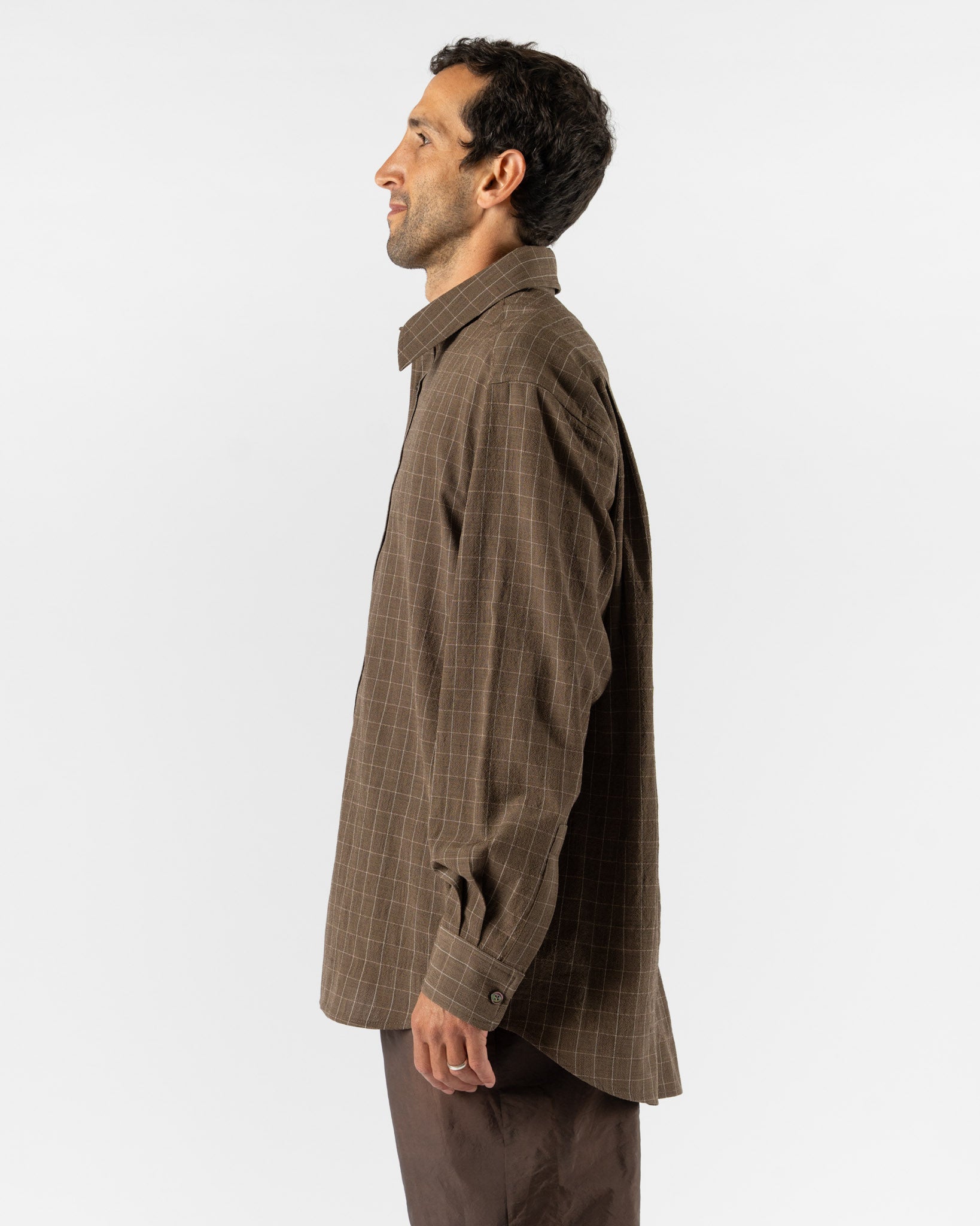 Colbo Dress Shirt in Brown Linear Check