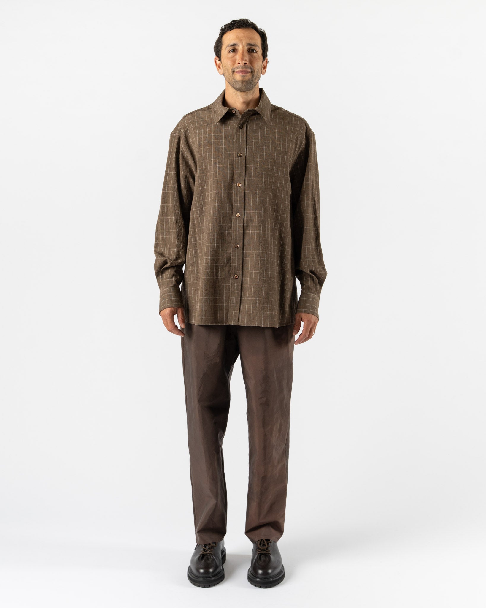 Colbo Dress Shirt in Brown Linear Check