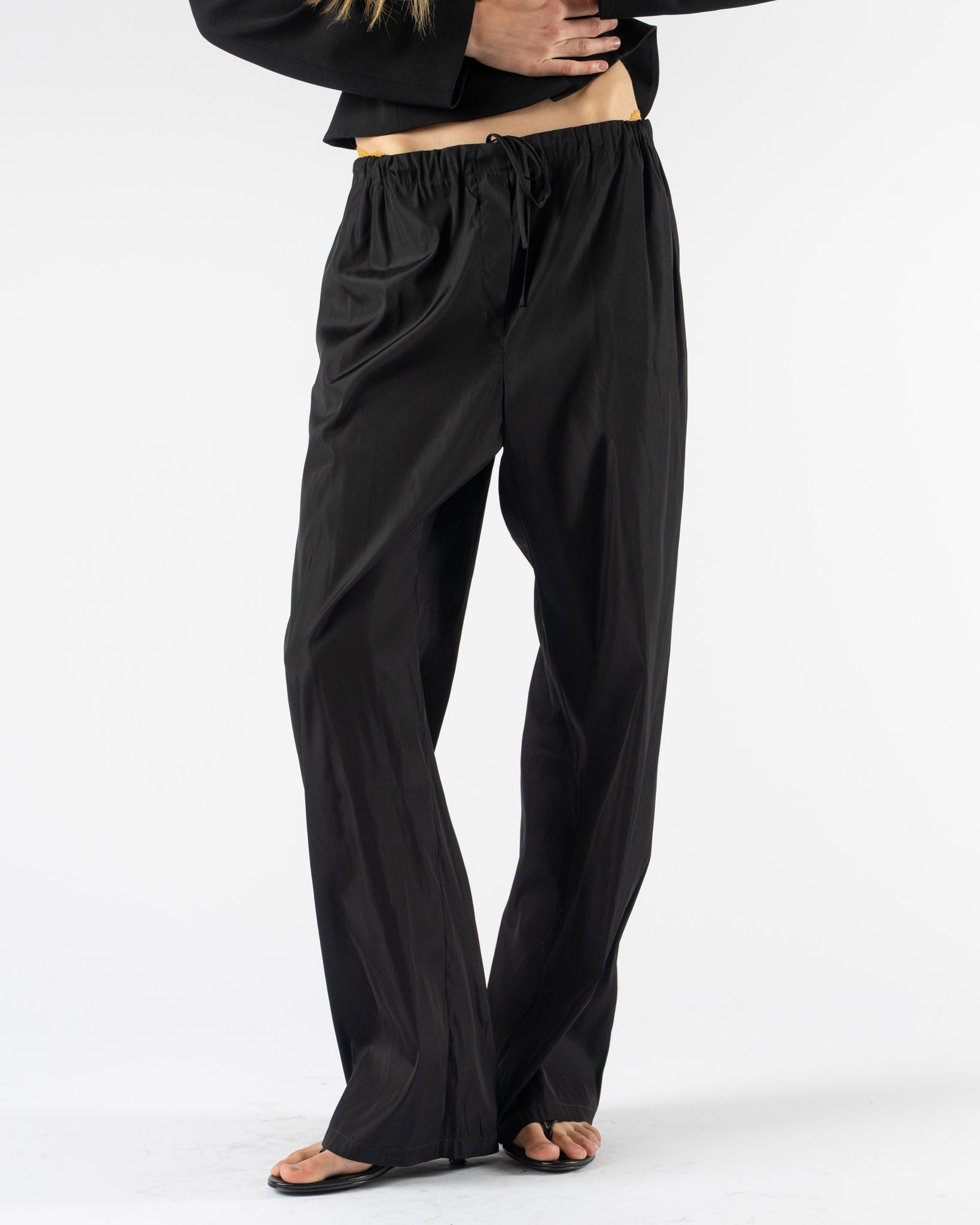 Colleen Allen Drawstring Slip Pant in Black