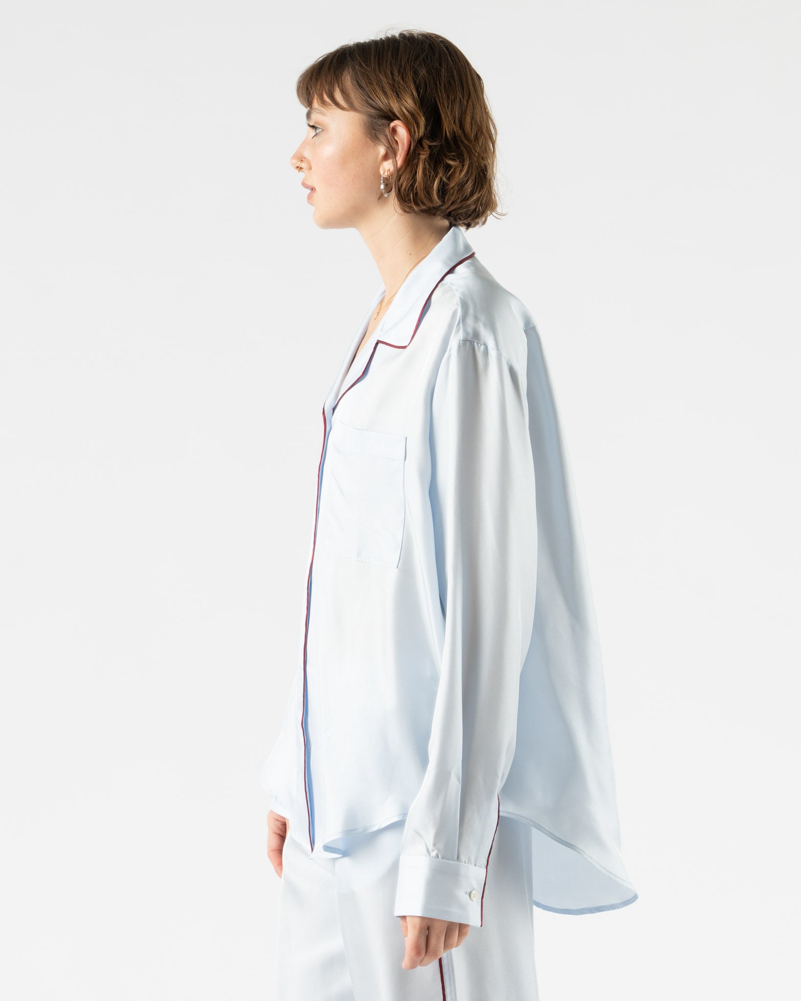 Comme Si Notched Collar Shirt in Glacier/Maroon