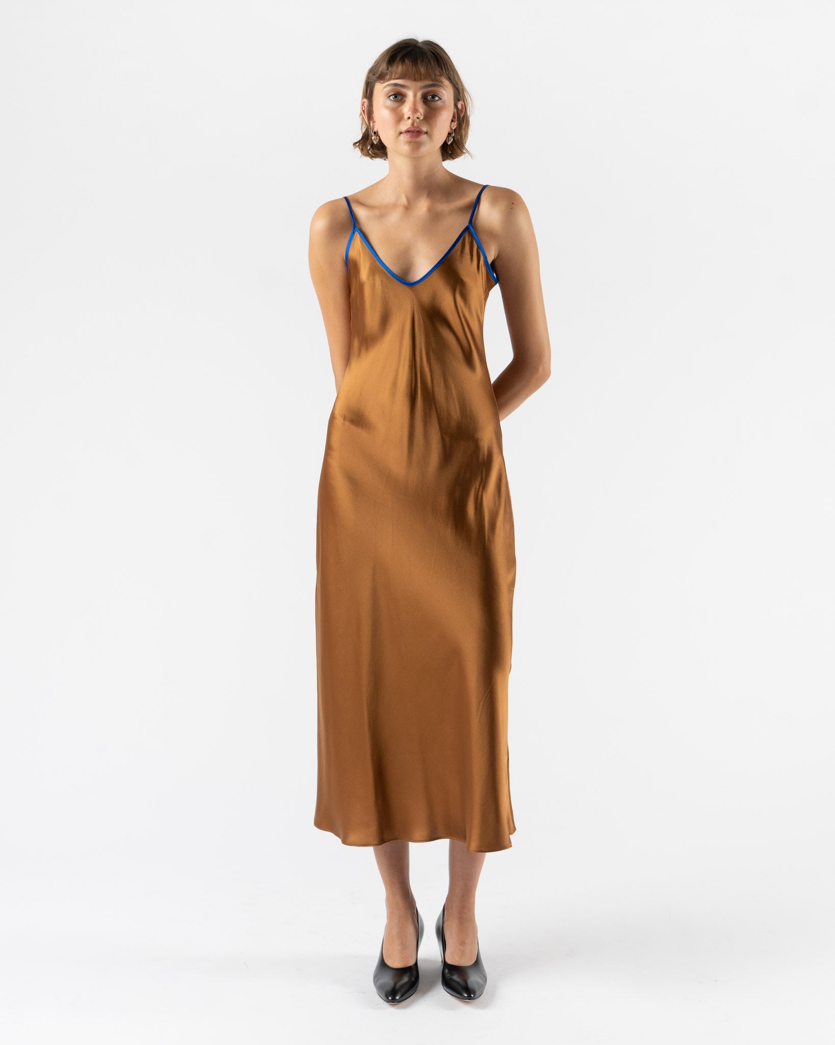 Comme Si Silk Bias Slip Dress in Bronze Curated at Jake and Jones