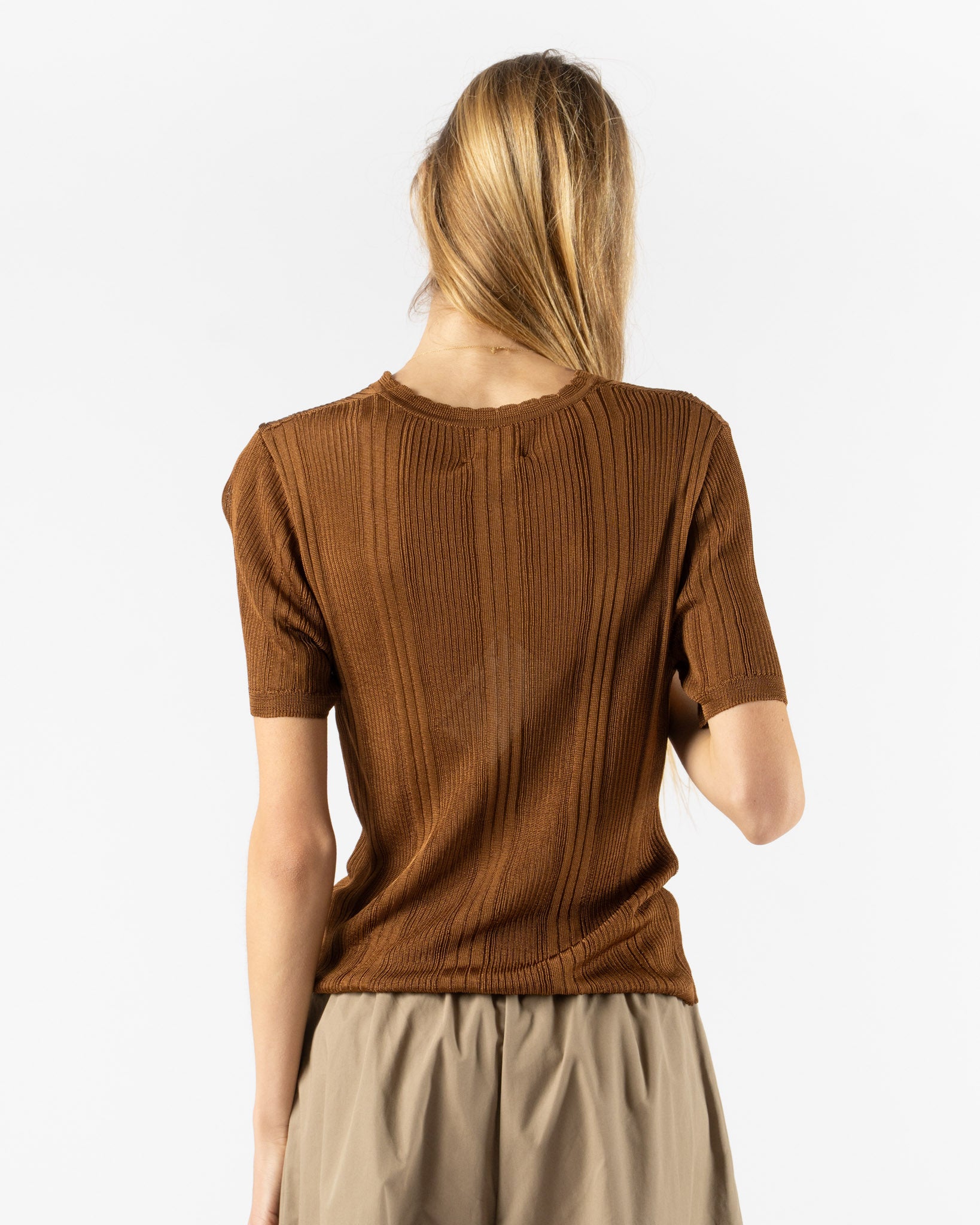 Cordera Ribbed Knit T-Shirt in Tobacco