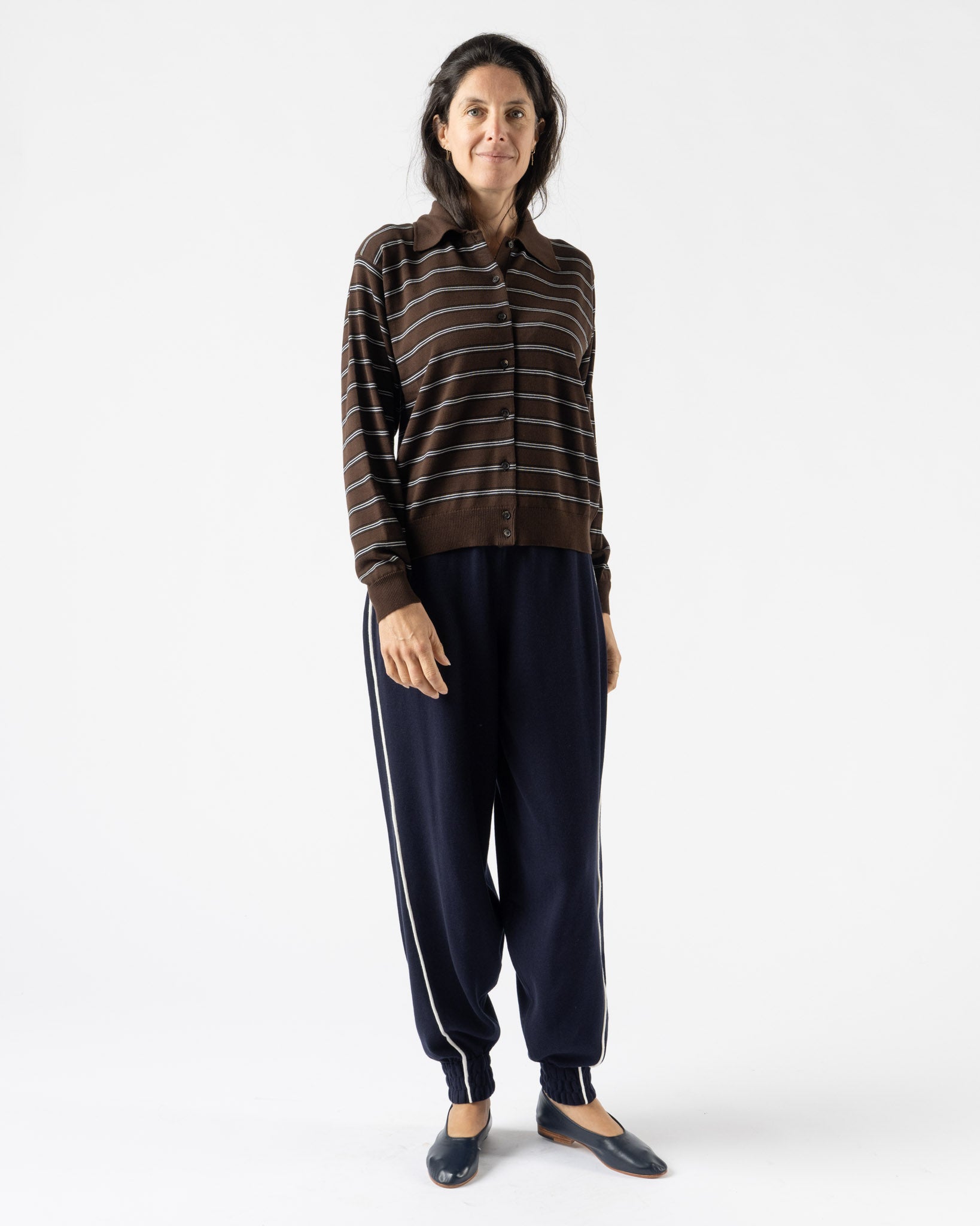 Cordera Organic Cotton Striped Polo Cardigan Brown