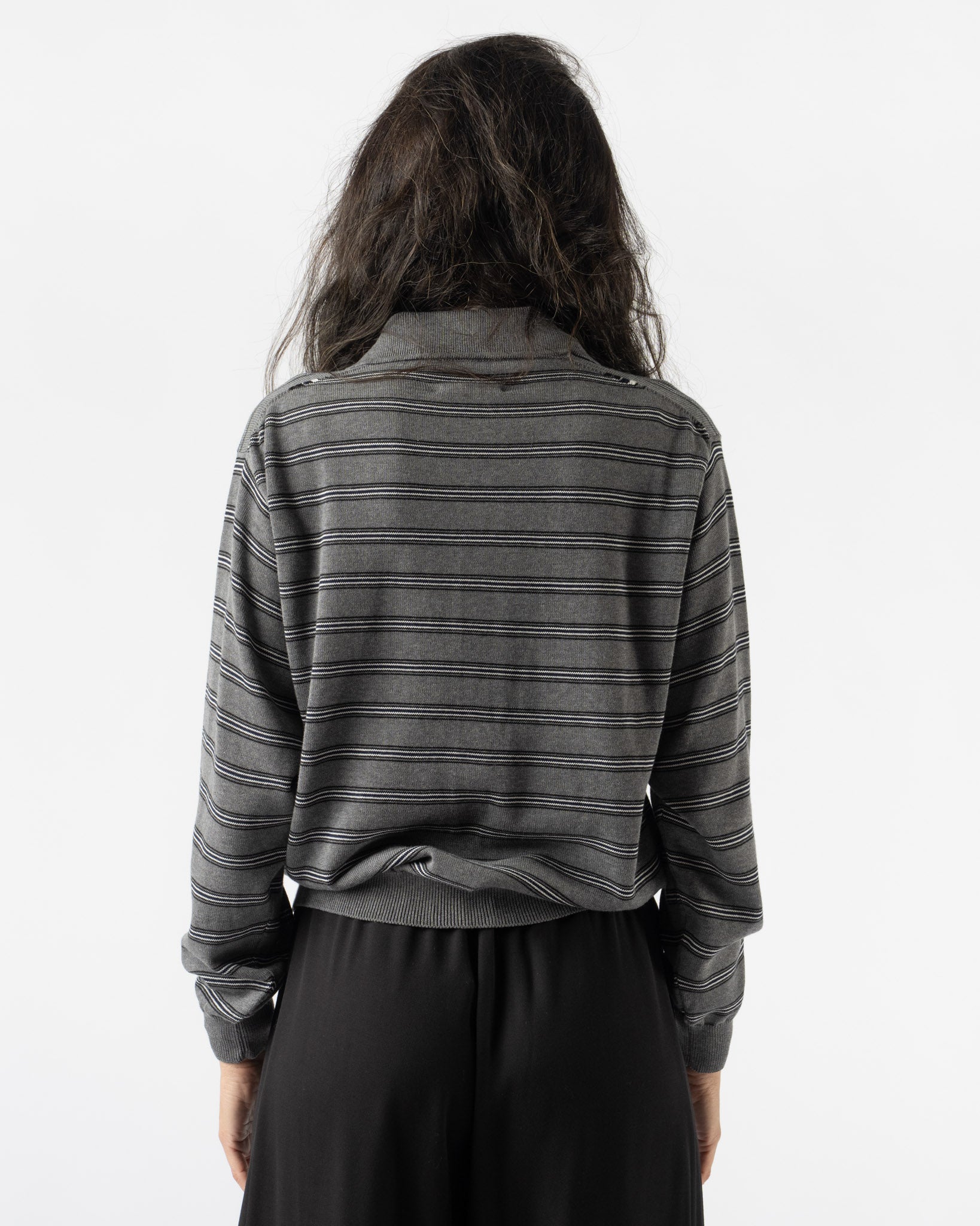 Cordera Organic Cotton Striped Polo Cardigan Grey