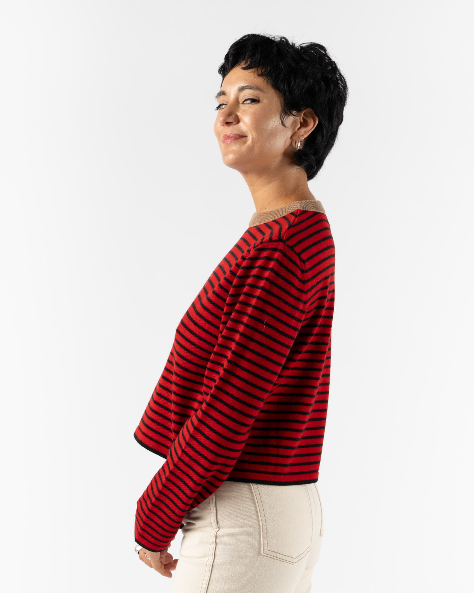 Cordera Merino Wool Striped T-Shirt in Red