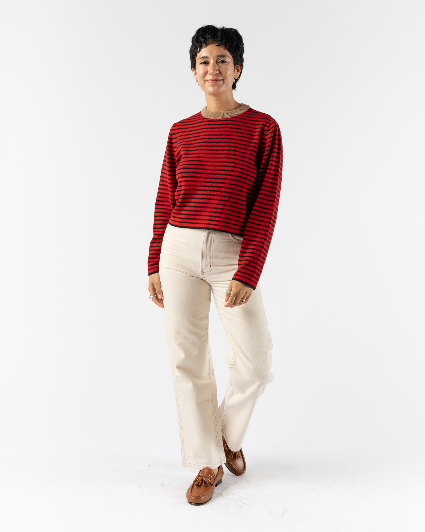 Cordera Merino Wool Striped T-Shirt in Red