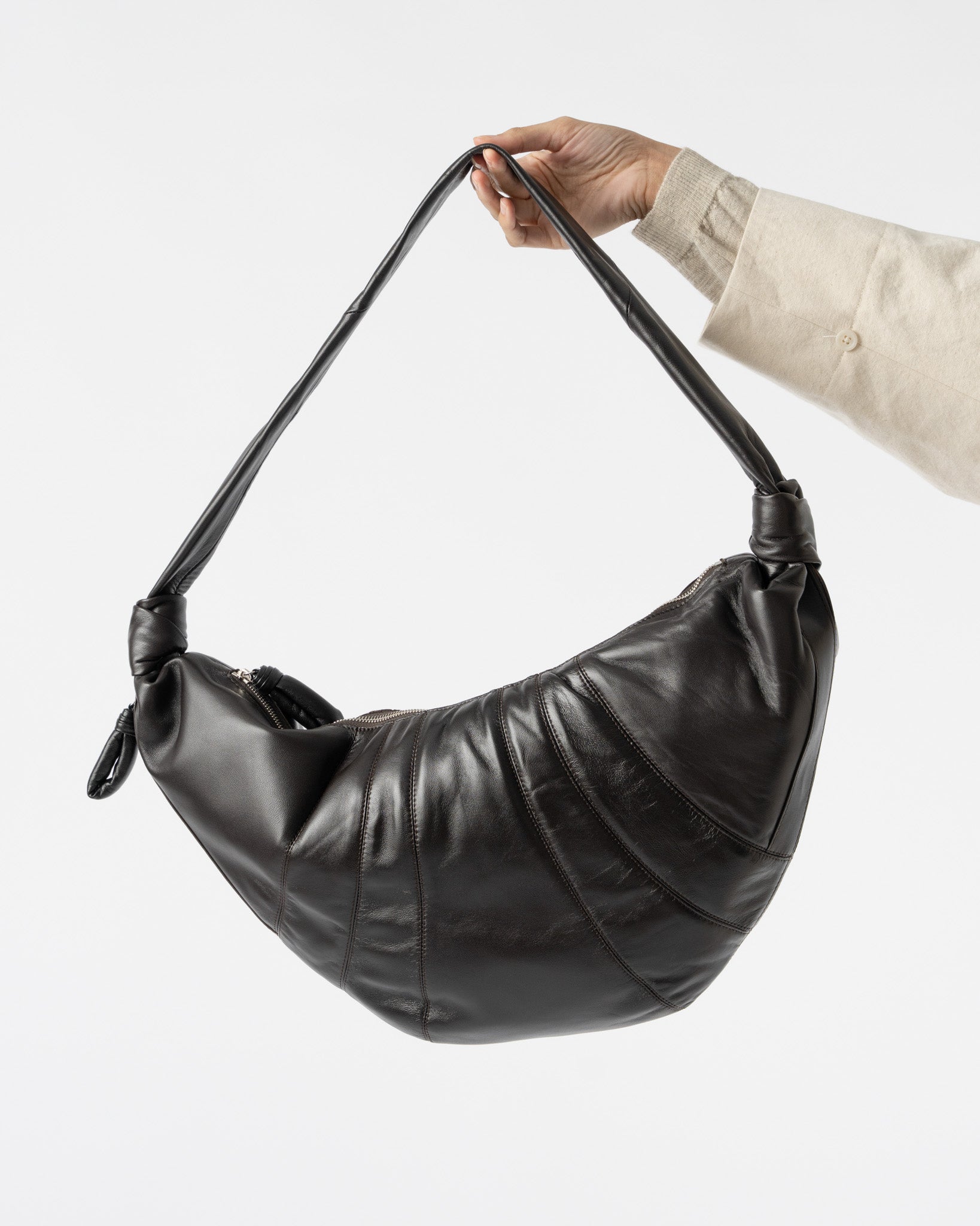 Lemaire Large Croissant Bag in Dark Chocolate Curated at