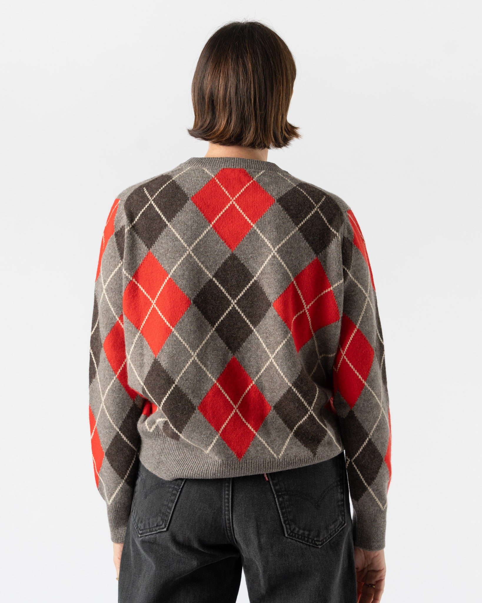 &Daughter Argyle Slouch Crewneck in Grey with Red