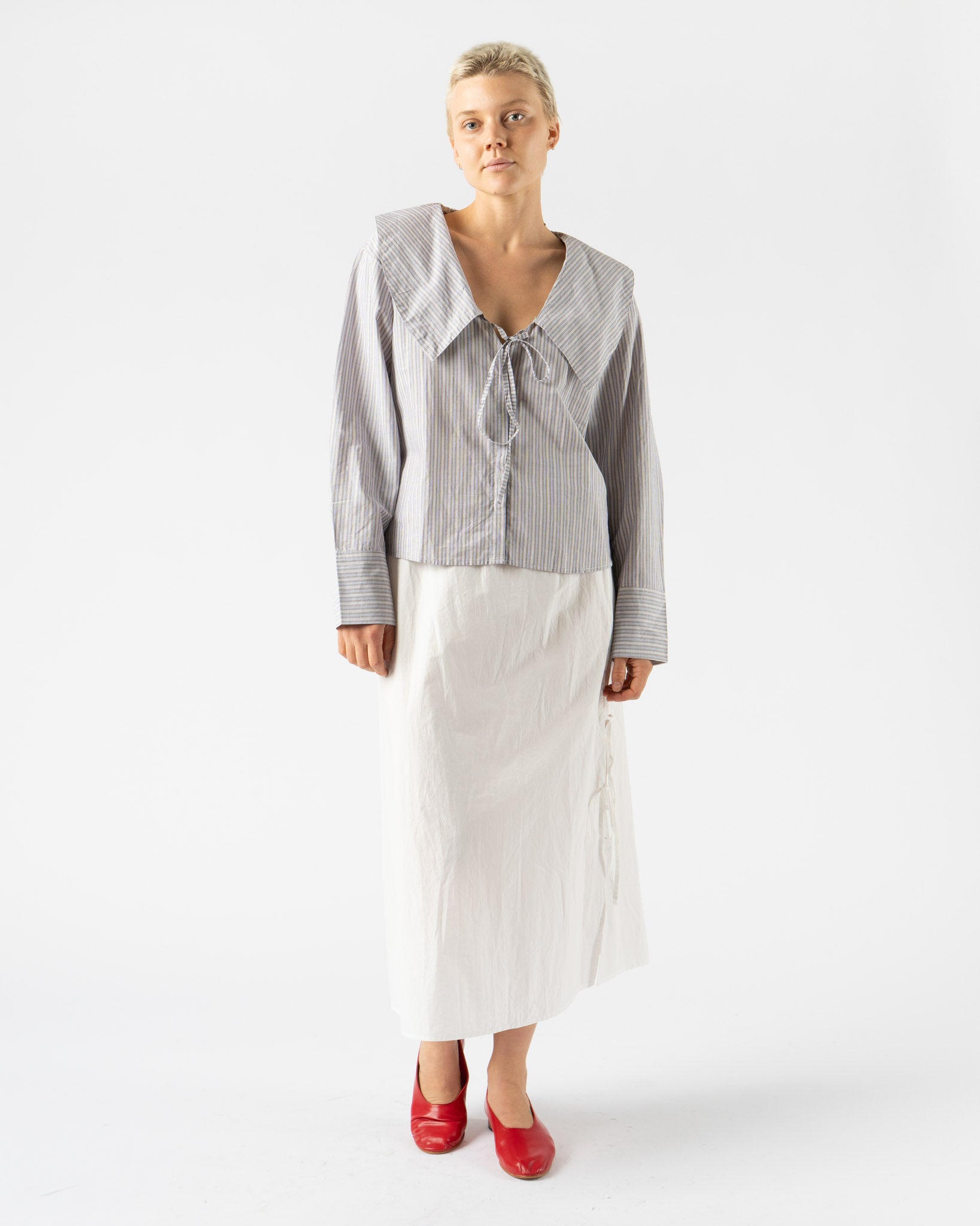 Deiji Studios Collared Tie Shirt in Seas Stripe