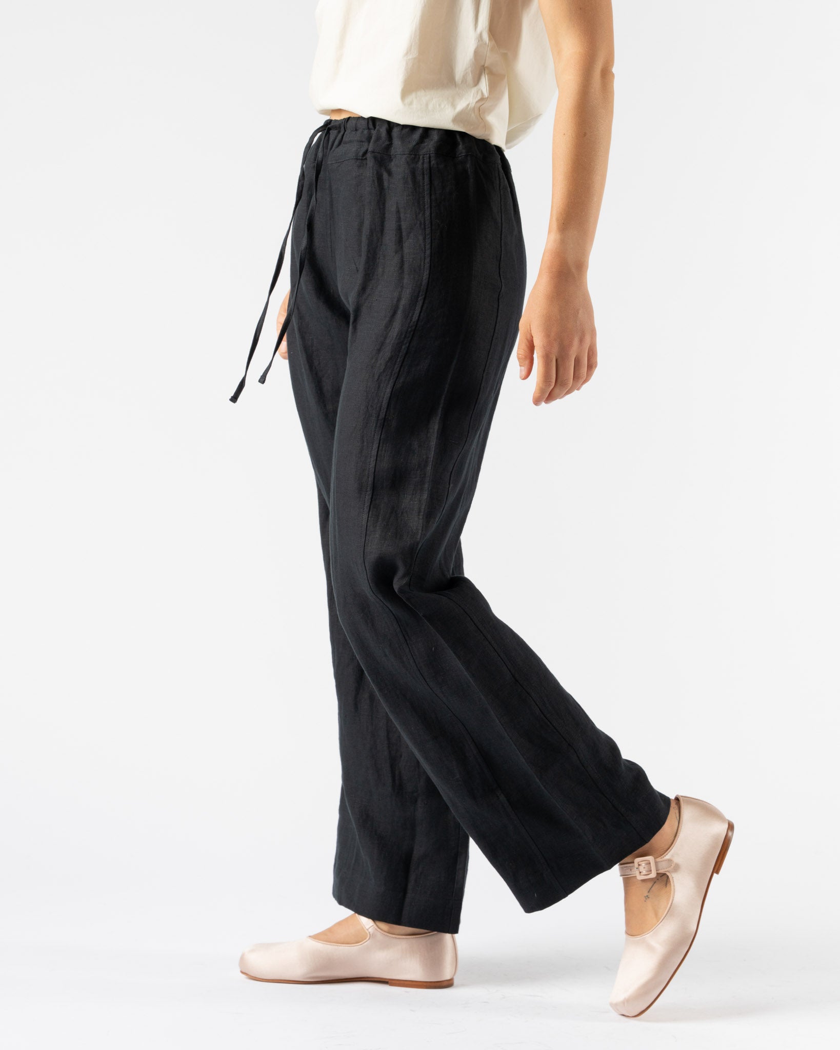Deiji Studios Double Waist Linen Pant in Black