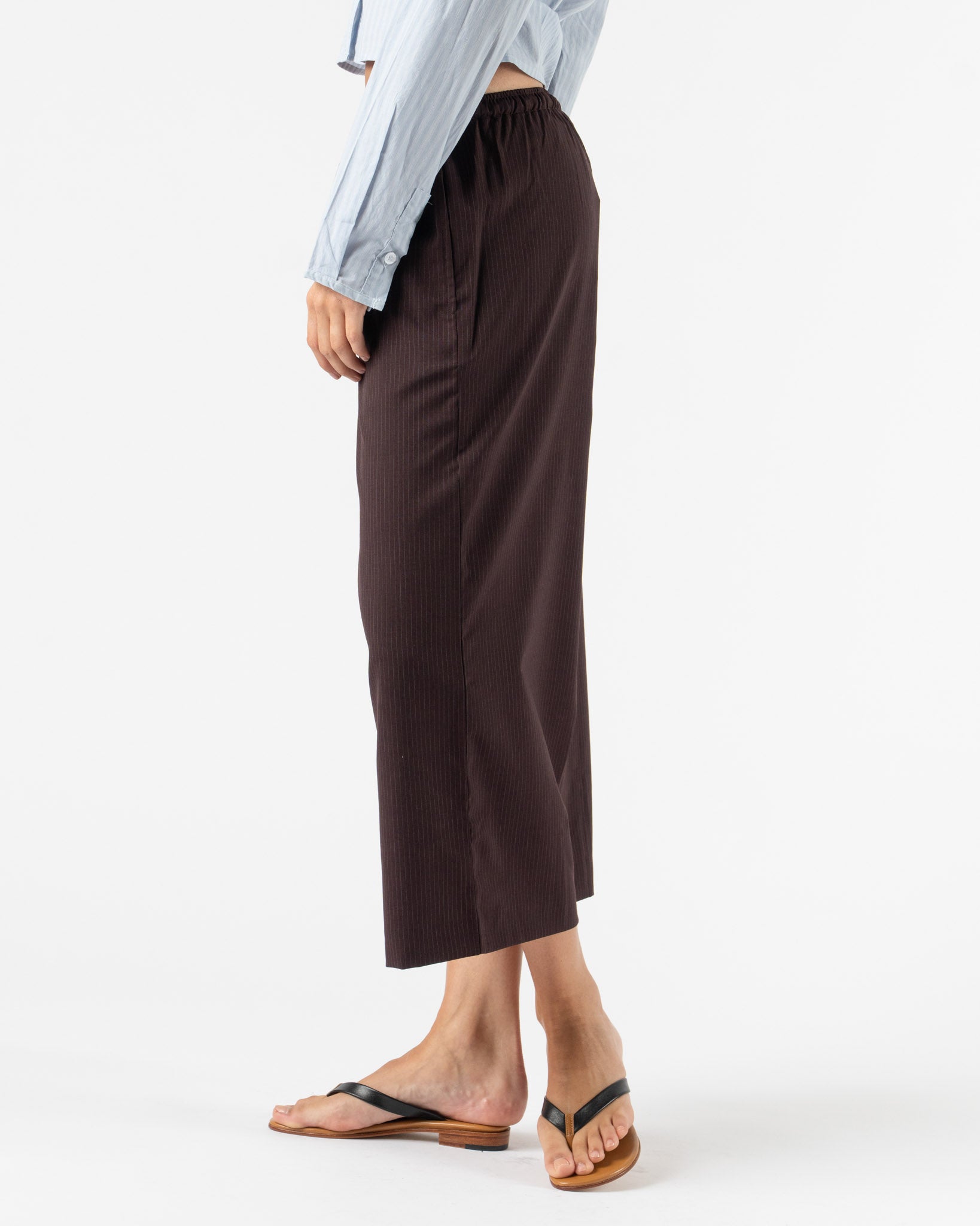 Deiji Studios Drawcord Culotte in Burgundy Brown Stripe