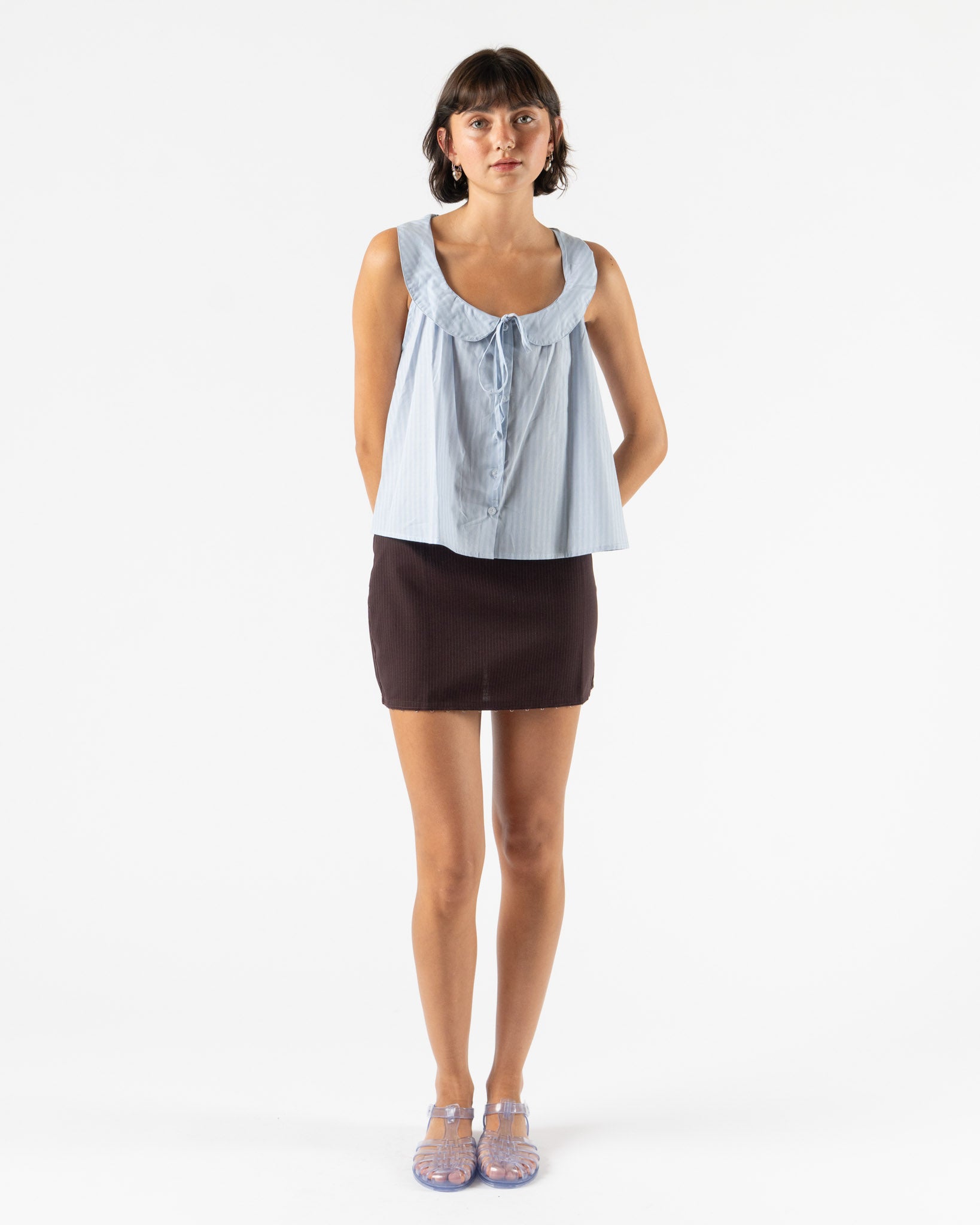 Deiji Studios Eye Skirt in Burgundy Brown Stripe