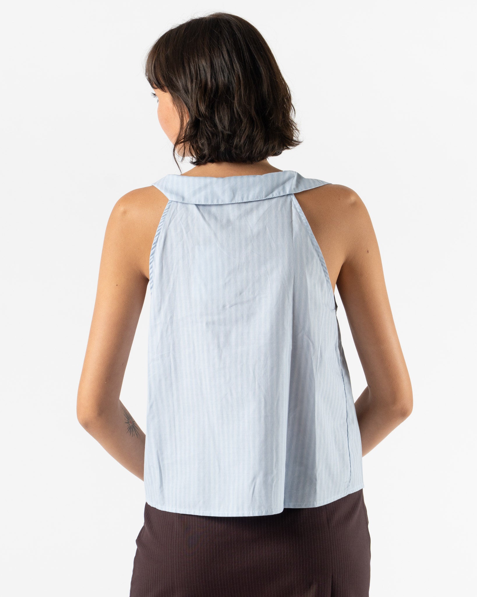 Deiji Studios Round Collar Top in Lake Blue Stripe
